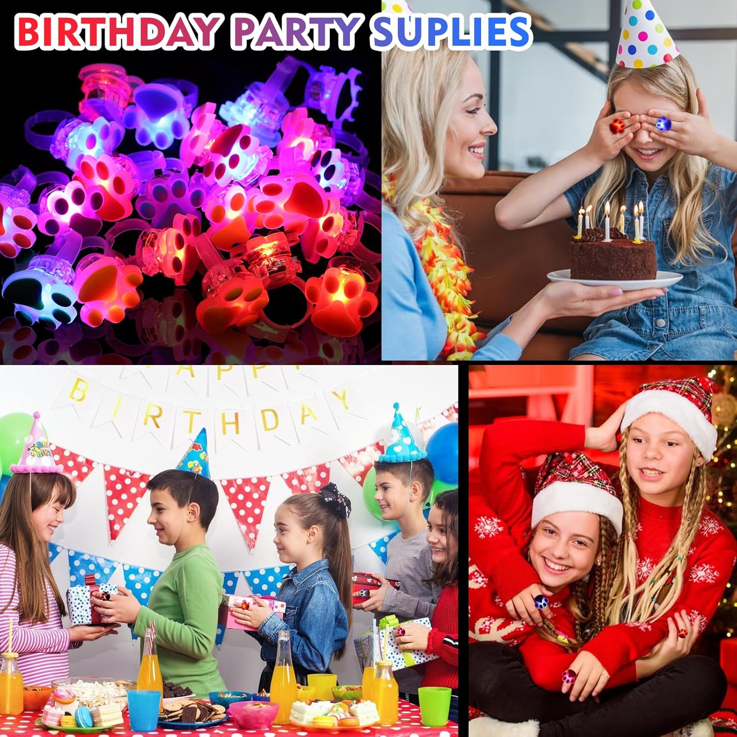 TUWUNA Paw Print LED Light Up Rings 24 Pcs Party Favors