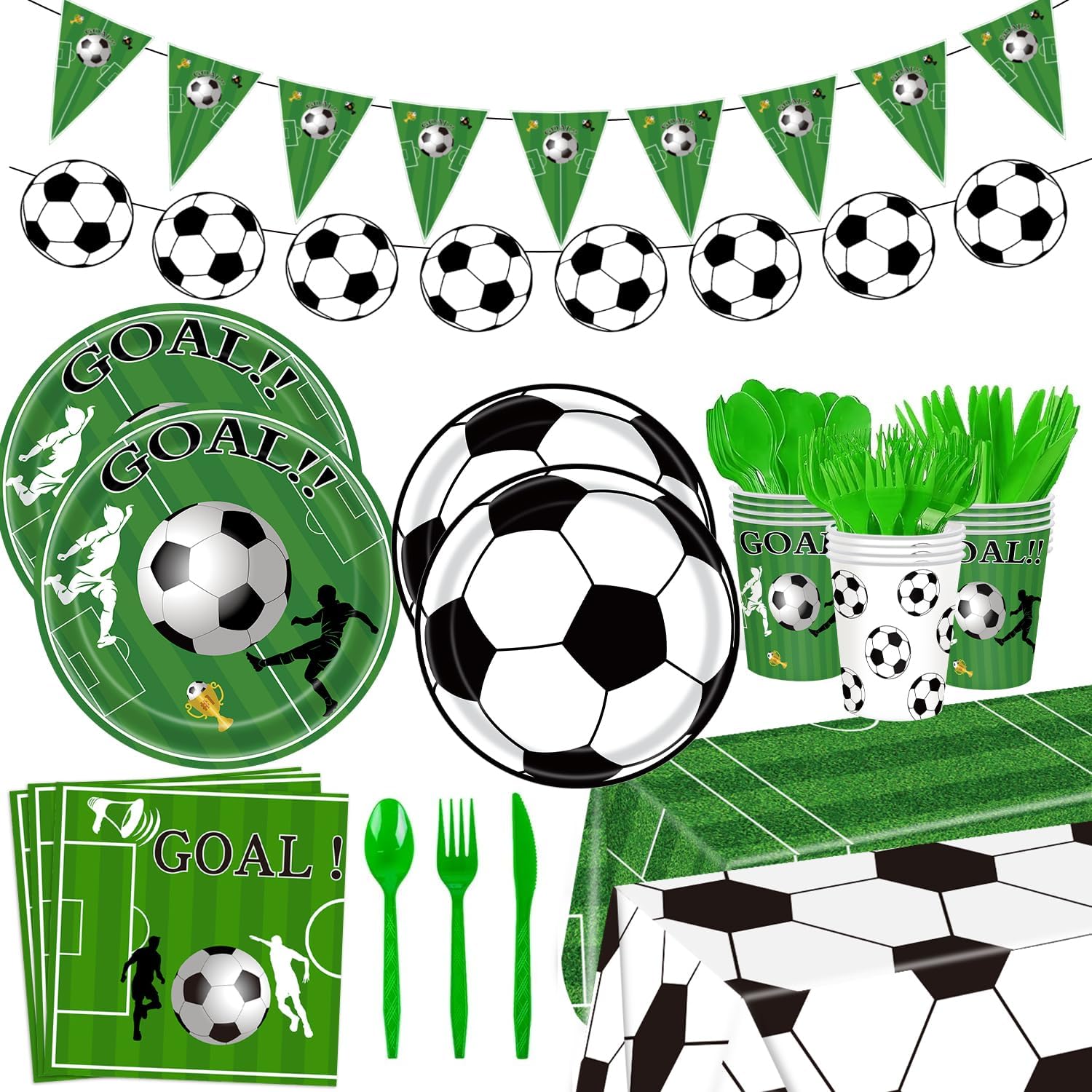 172pcs Soccer Themed Party Set for 24 Guests