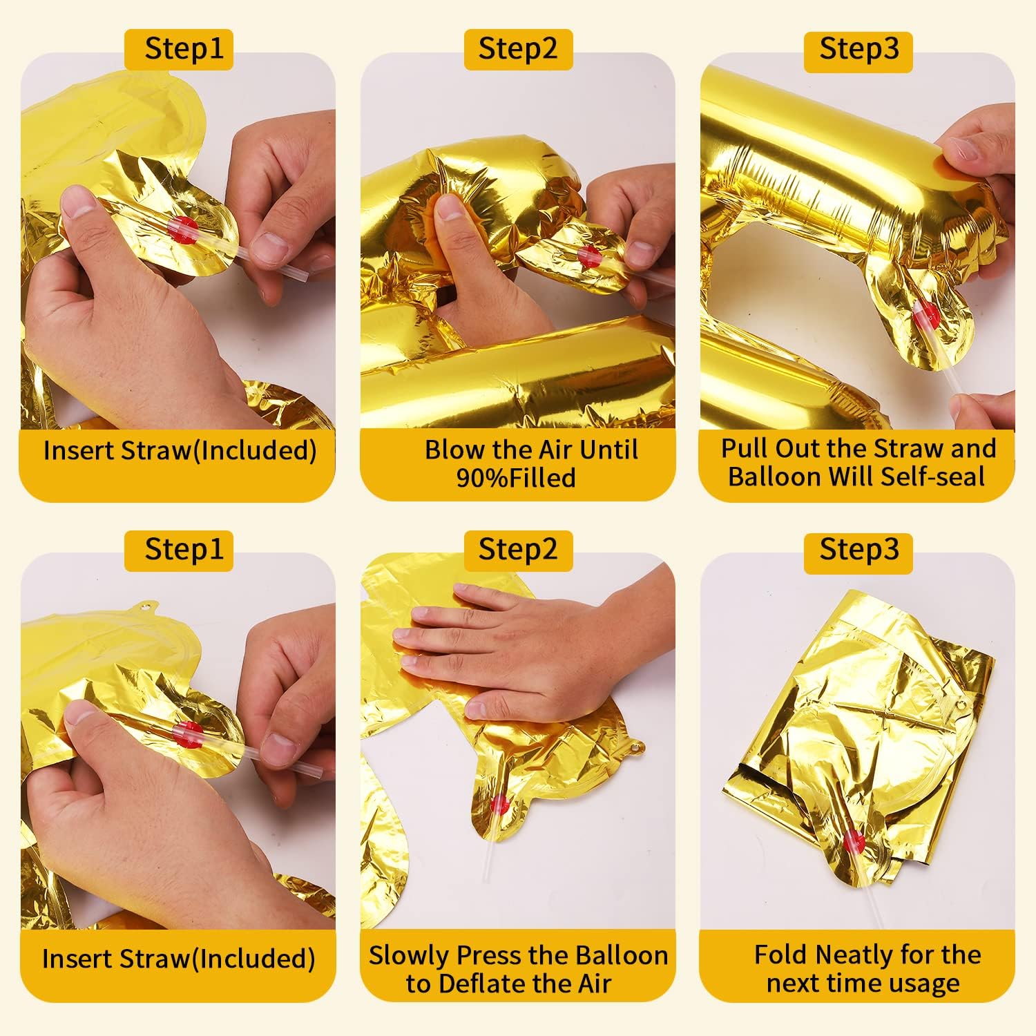 Gold Happy Birthday Banner 16 Inch Reusable Inflatable Decor