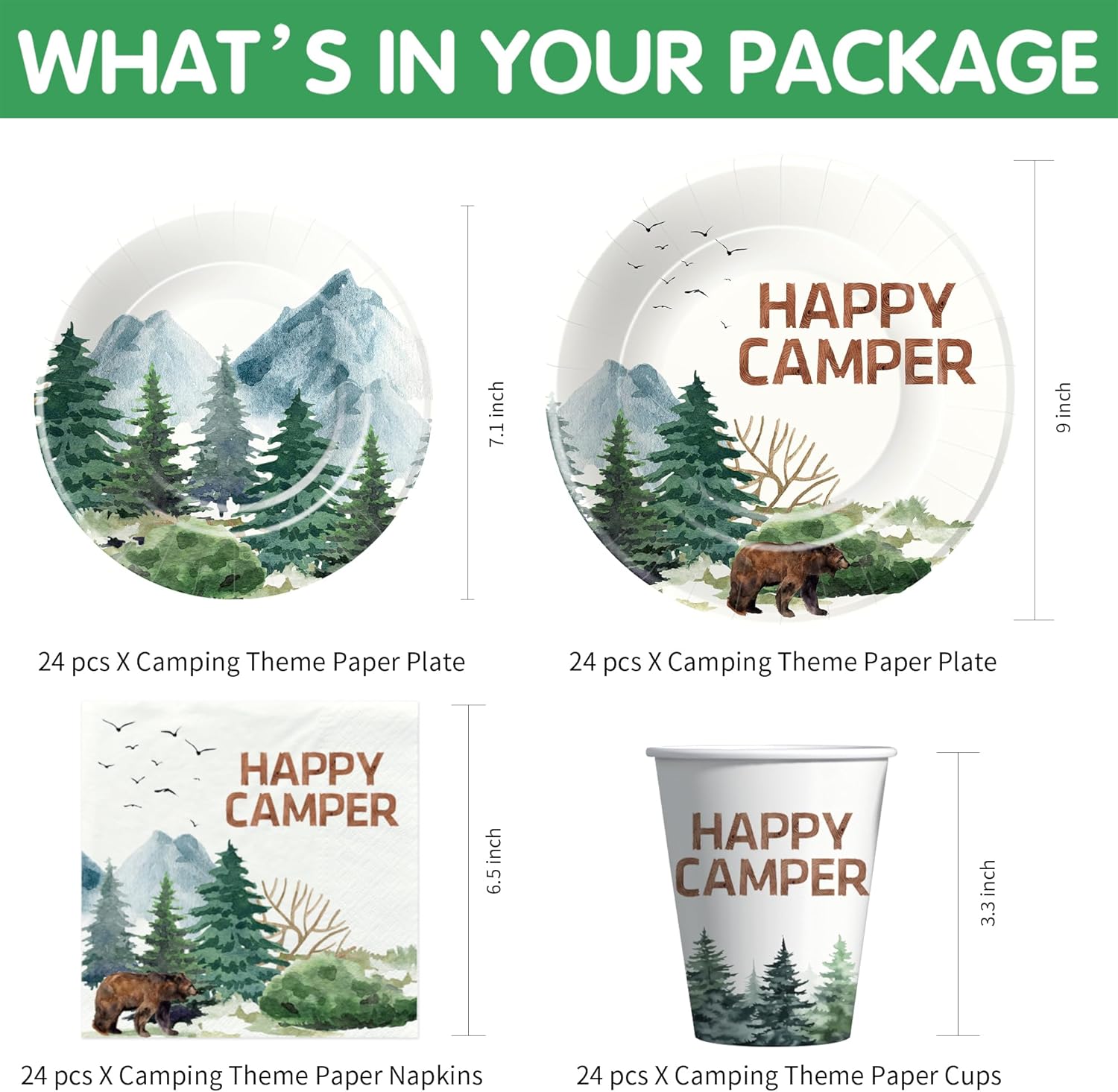 Camping Birthday Party Supplies Set for 24 Guests