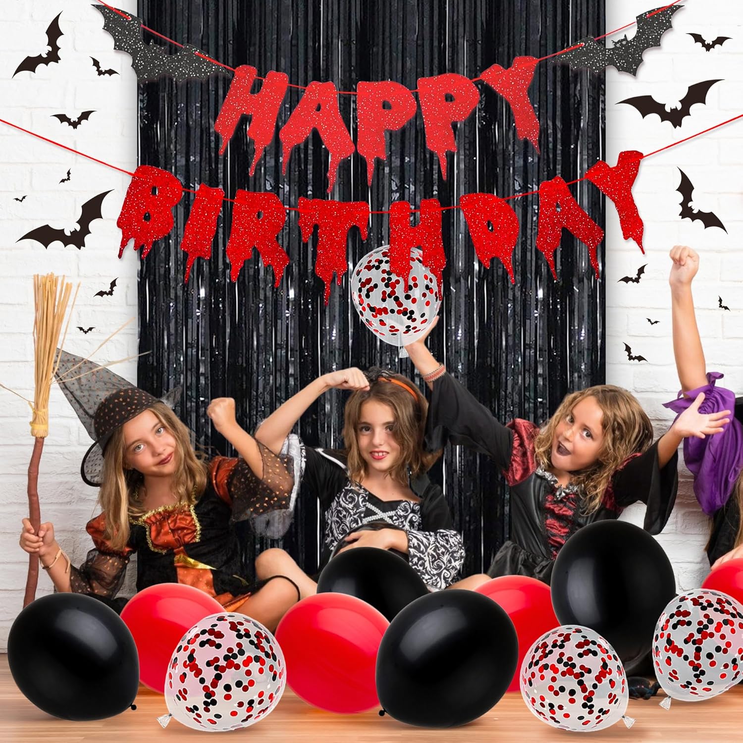 Halloween Happy Birthday Banner with Balloons and Decor