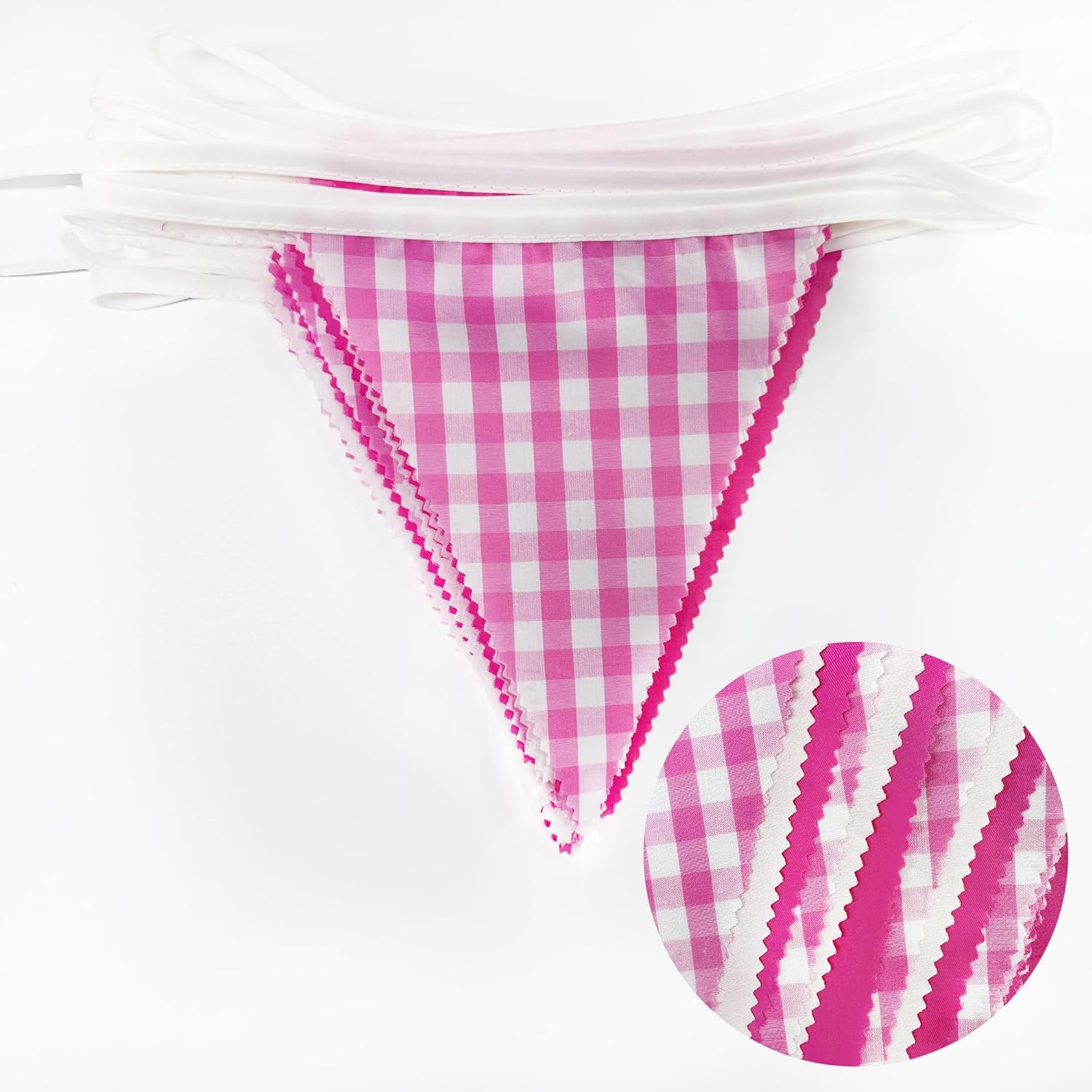 32 Ft Hot Pink Buffalo Plaid Checkered Flag Garland for Parties