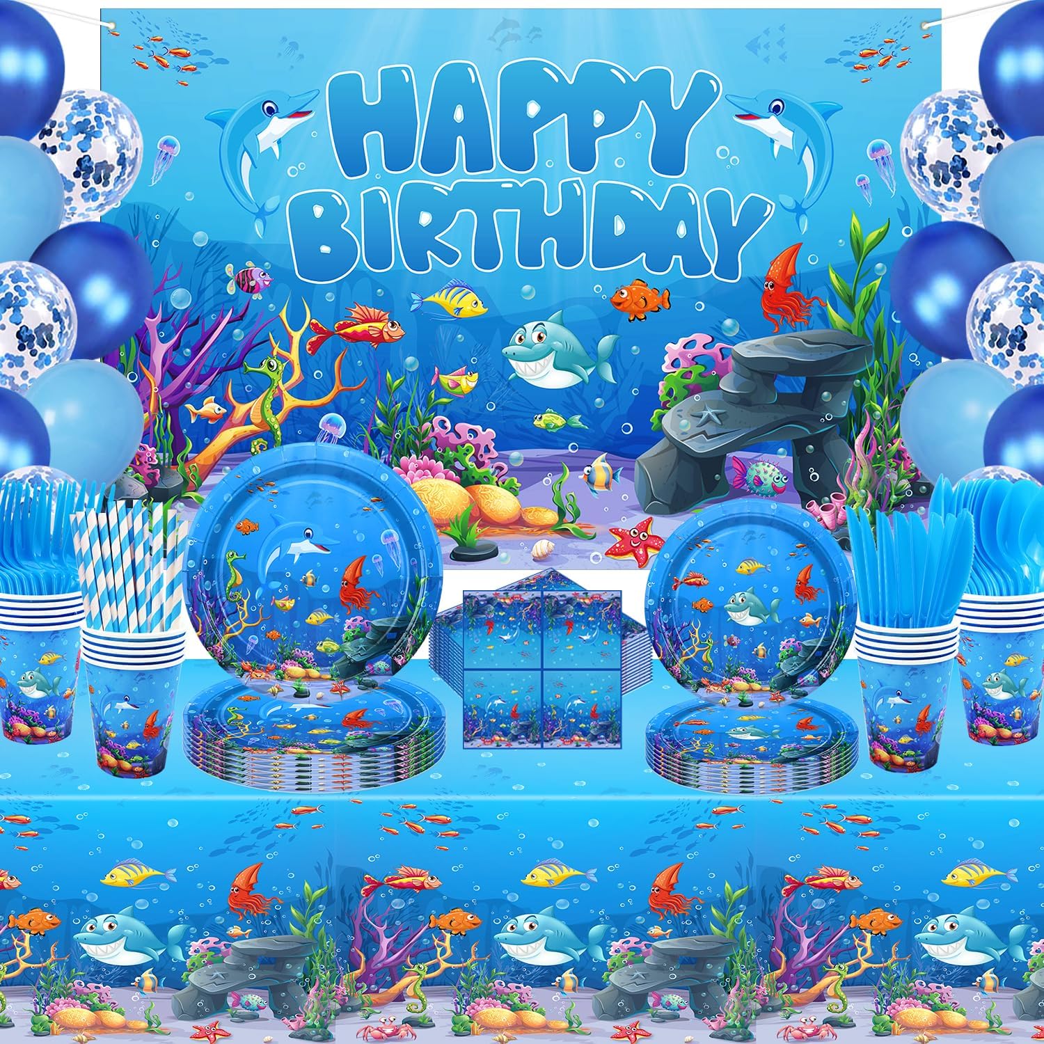 Dvaorc 206 Pack Under the Sea Party Supplies Set