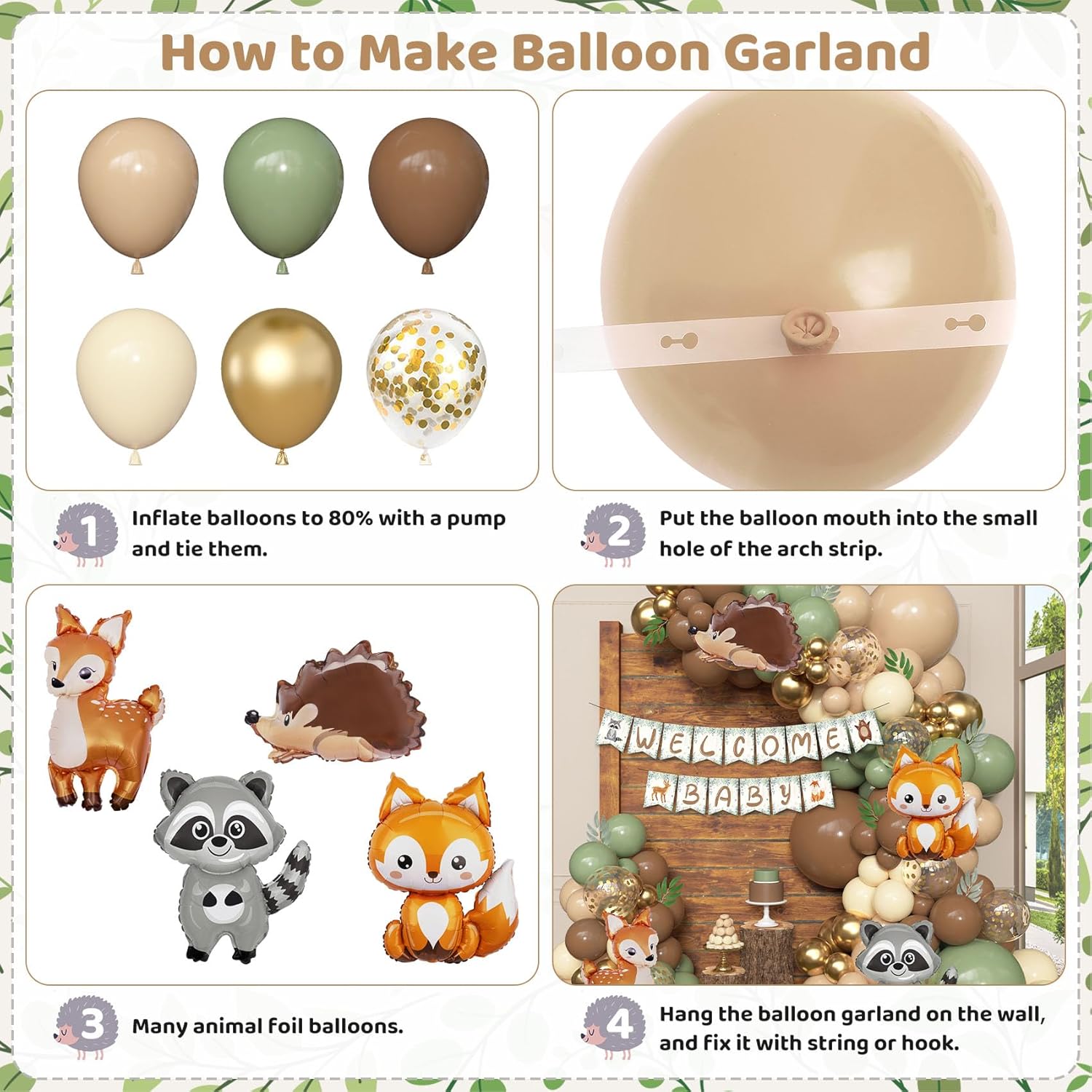 167Pcs Woodland Animals Baby Shower Decorations
