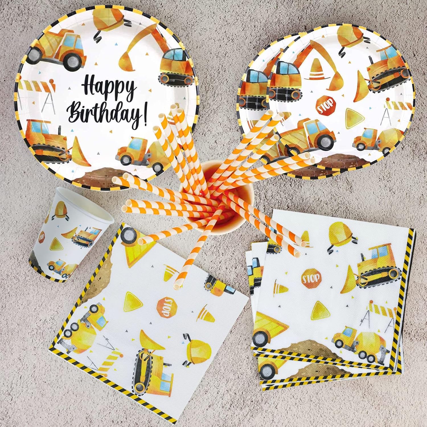 Construction Party Supplies with Birthday Banner 117PCS Excavator Tableware Set Serves 16