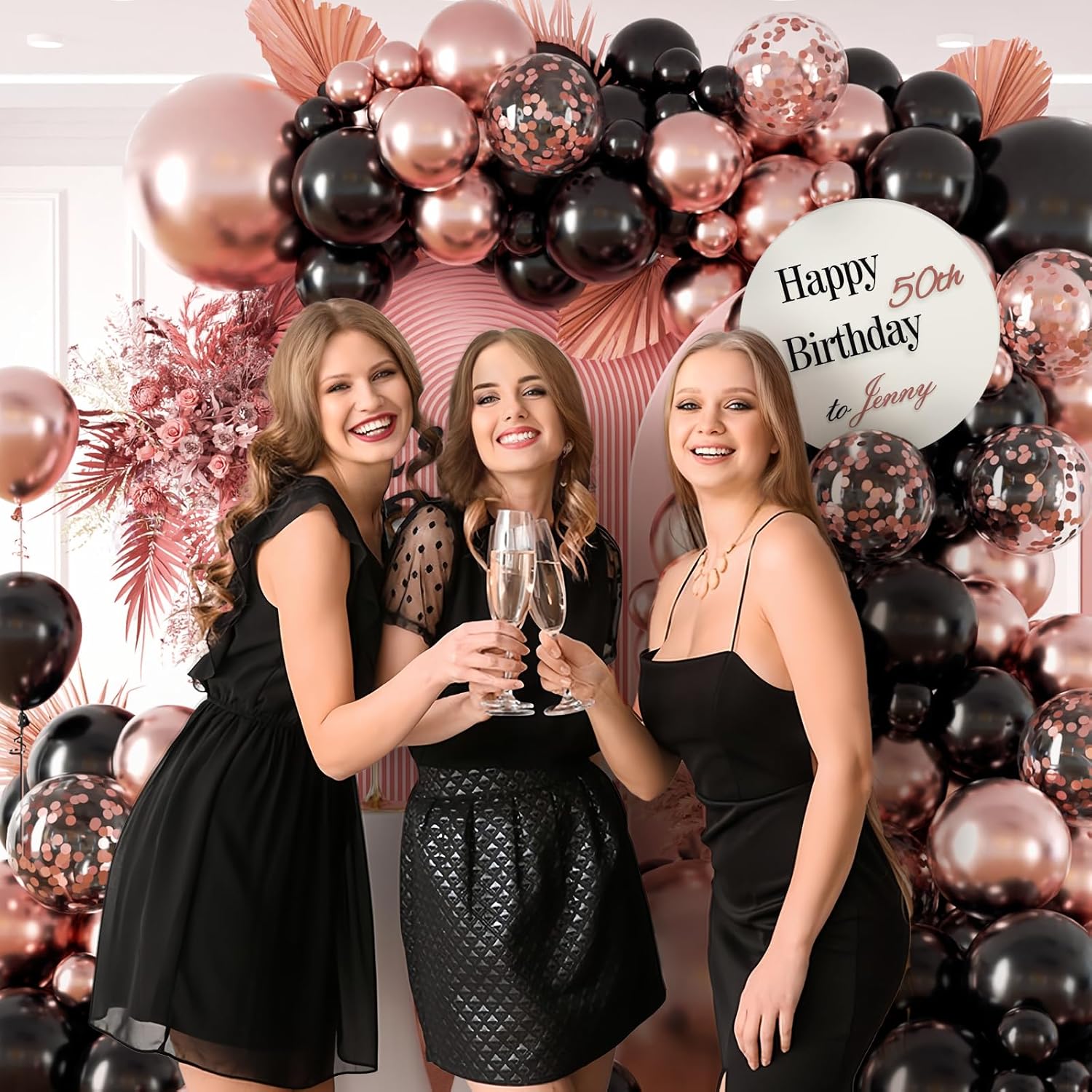 132pcs Rose Gold and Black Balloon Arch Kit for Parties