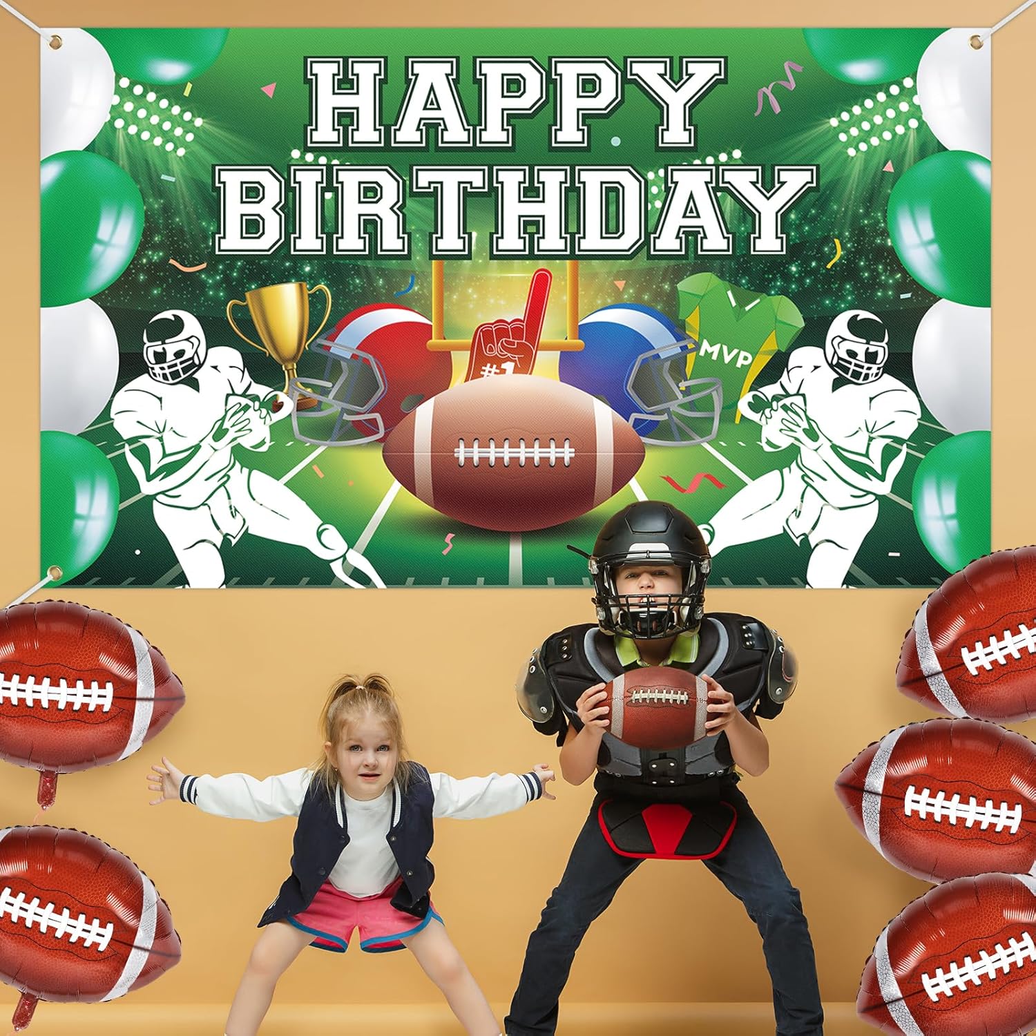 Large Football Birthday Banner for Kids Boys Party Decorations