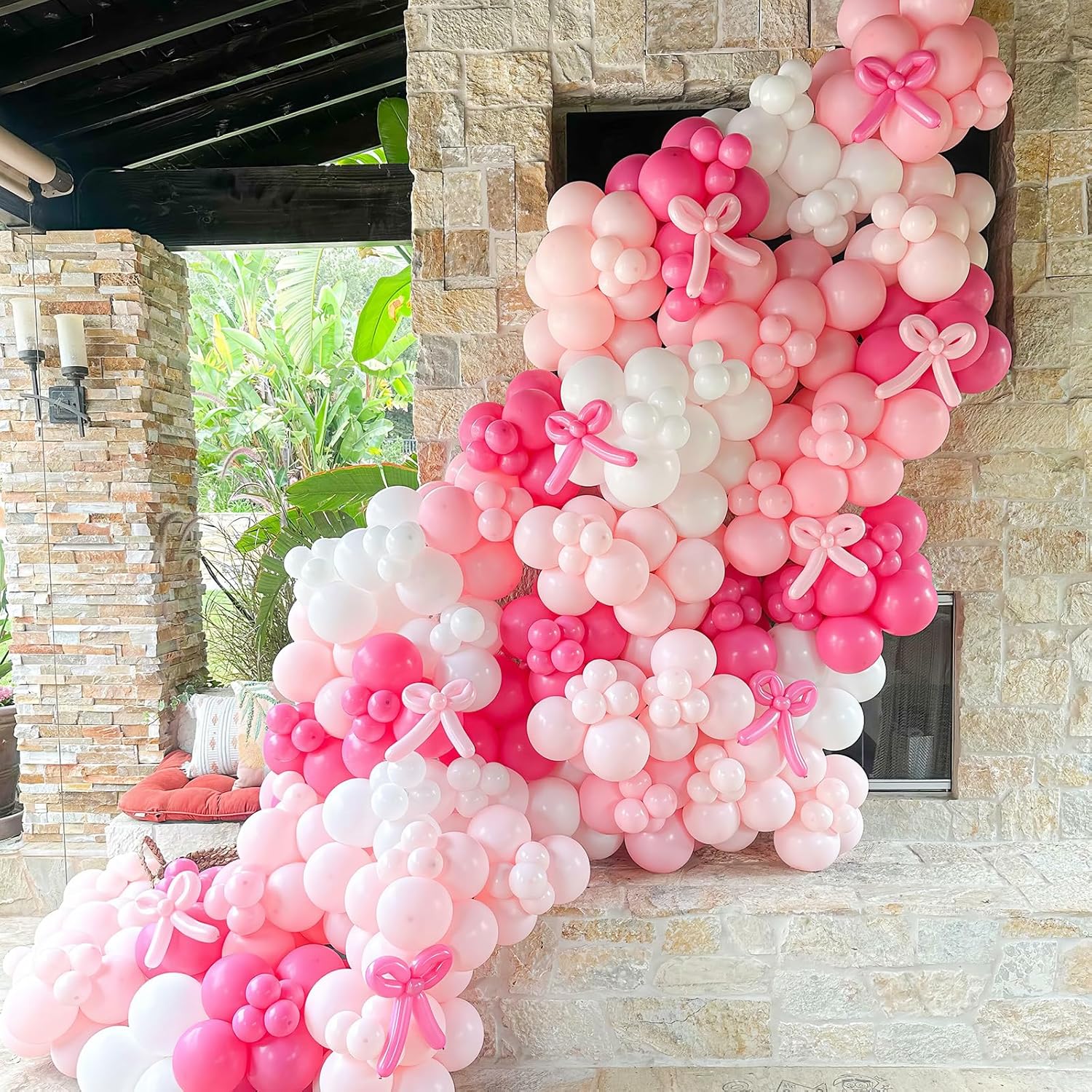Pink Bow Balloon Arch Kit 91 Pcs Birthday Decor