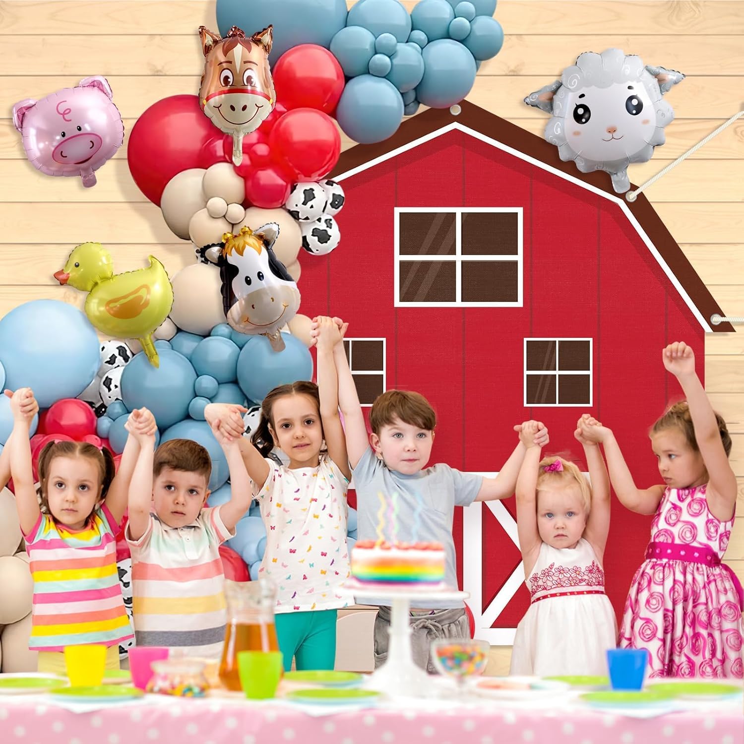 Farm Animals Party Decoration Set with Cow Balloons and Backdrop