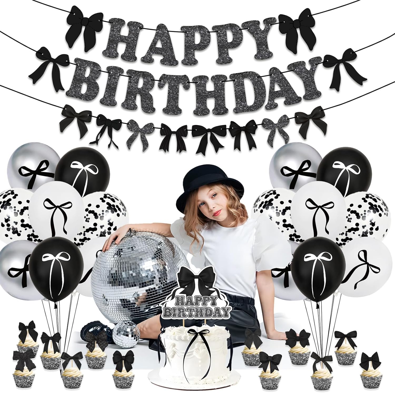 Black Bow Birthday Party Decoration Kit