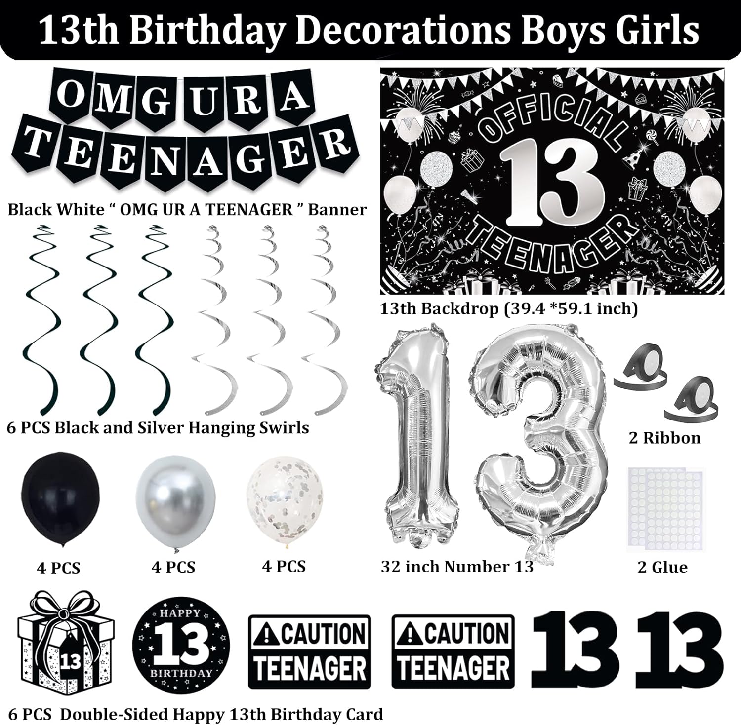 13th Birthday Decorations Set for Boys Girls