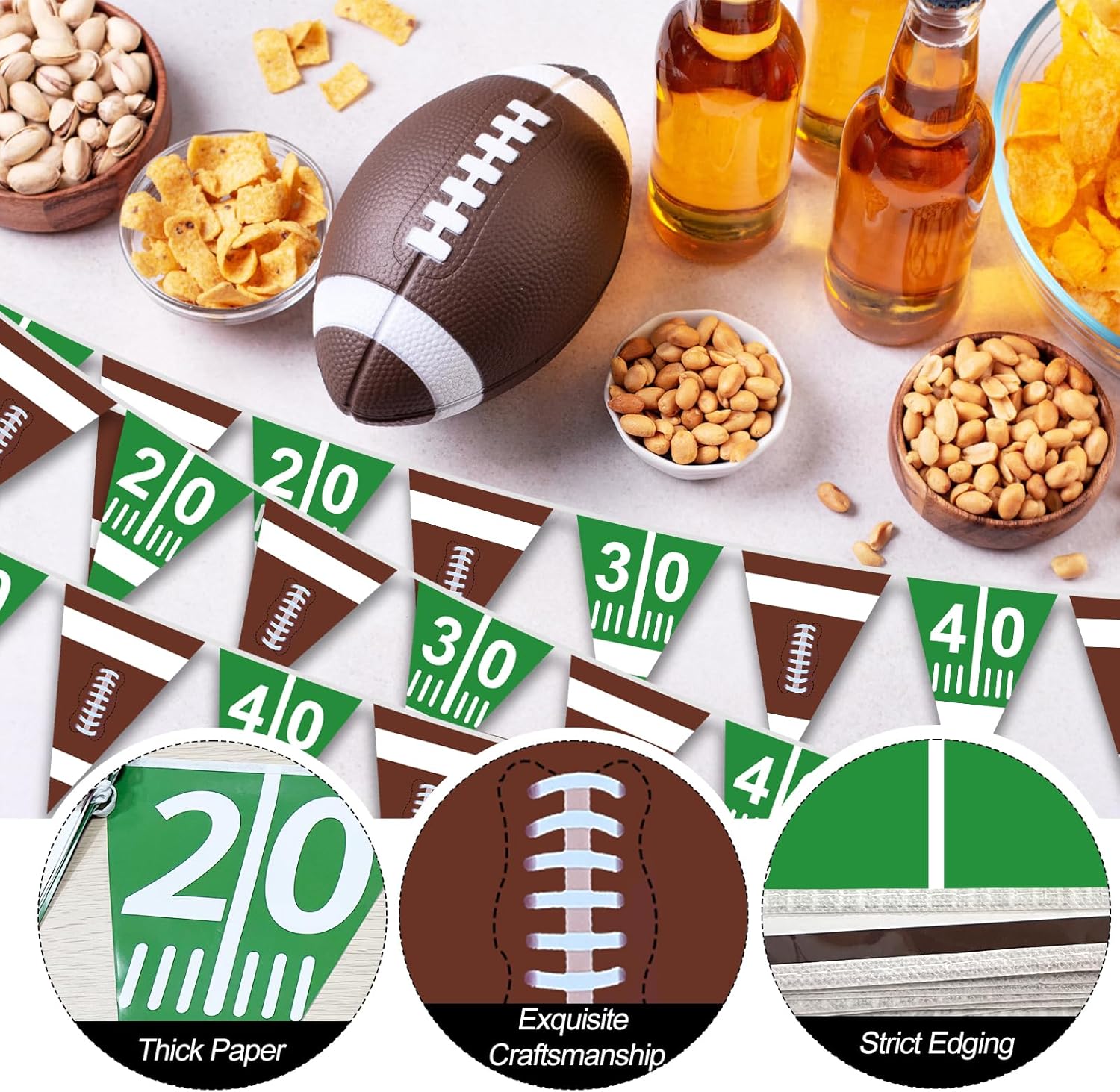 100FT Football Banner with Triangle Flags for Party Decorations