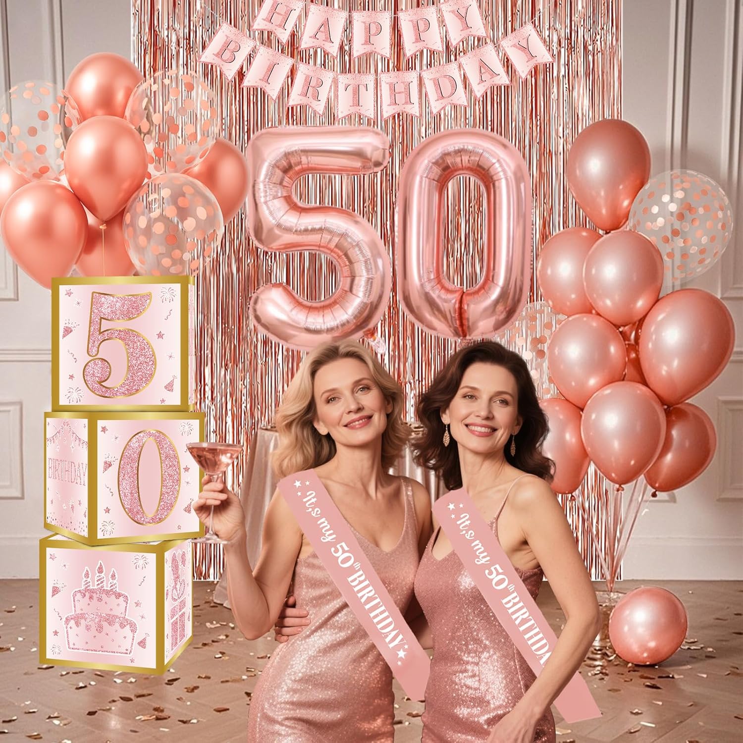 Rose Gold 50th Birthday Decorations Set