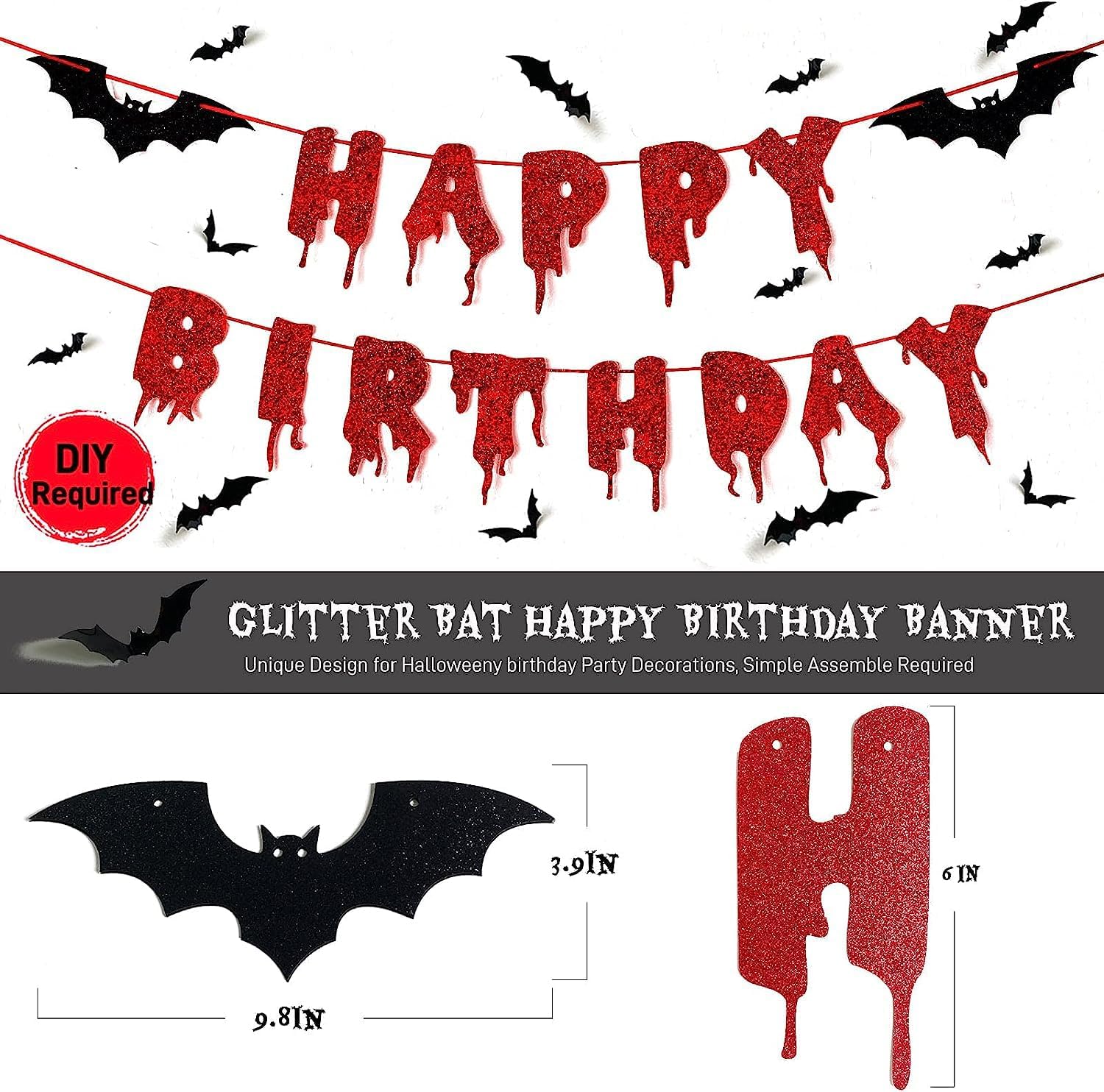 Red Glittery Halloween Birthday Party Decor Banner Set