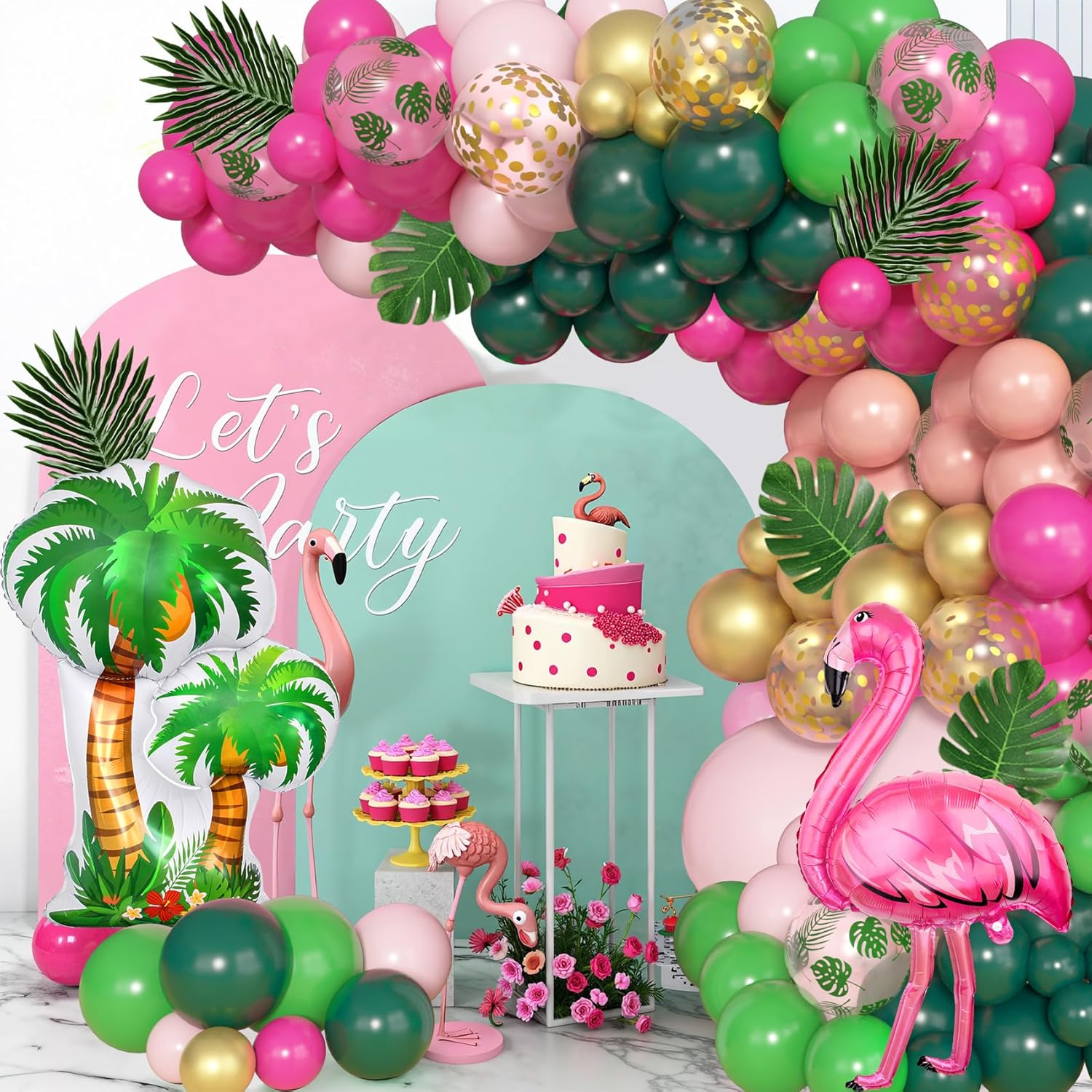 Amandir 165Pcs Flamingo Tropical Balloon Arch Kit