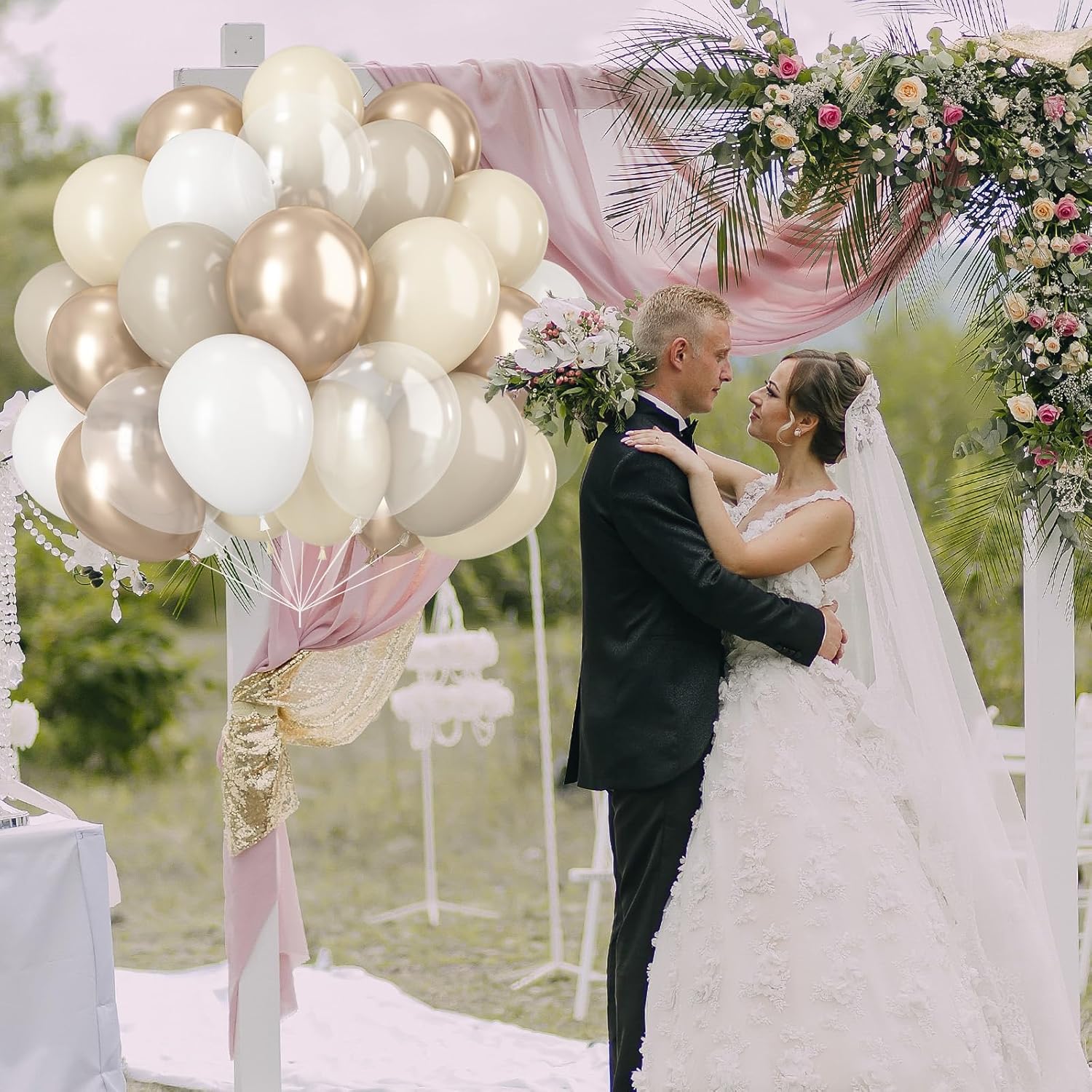 60PCS Beige Gold Balloons Set for Party Decorations