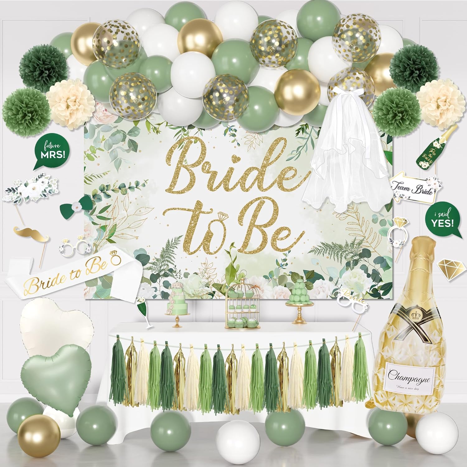 Sage Green Bridal Shower Decorations Set