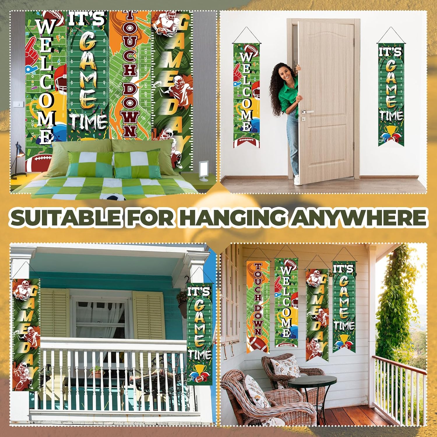 Breling Football Field Backdrop Banner Decorations 4 Pack