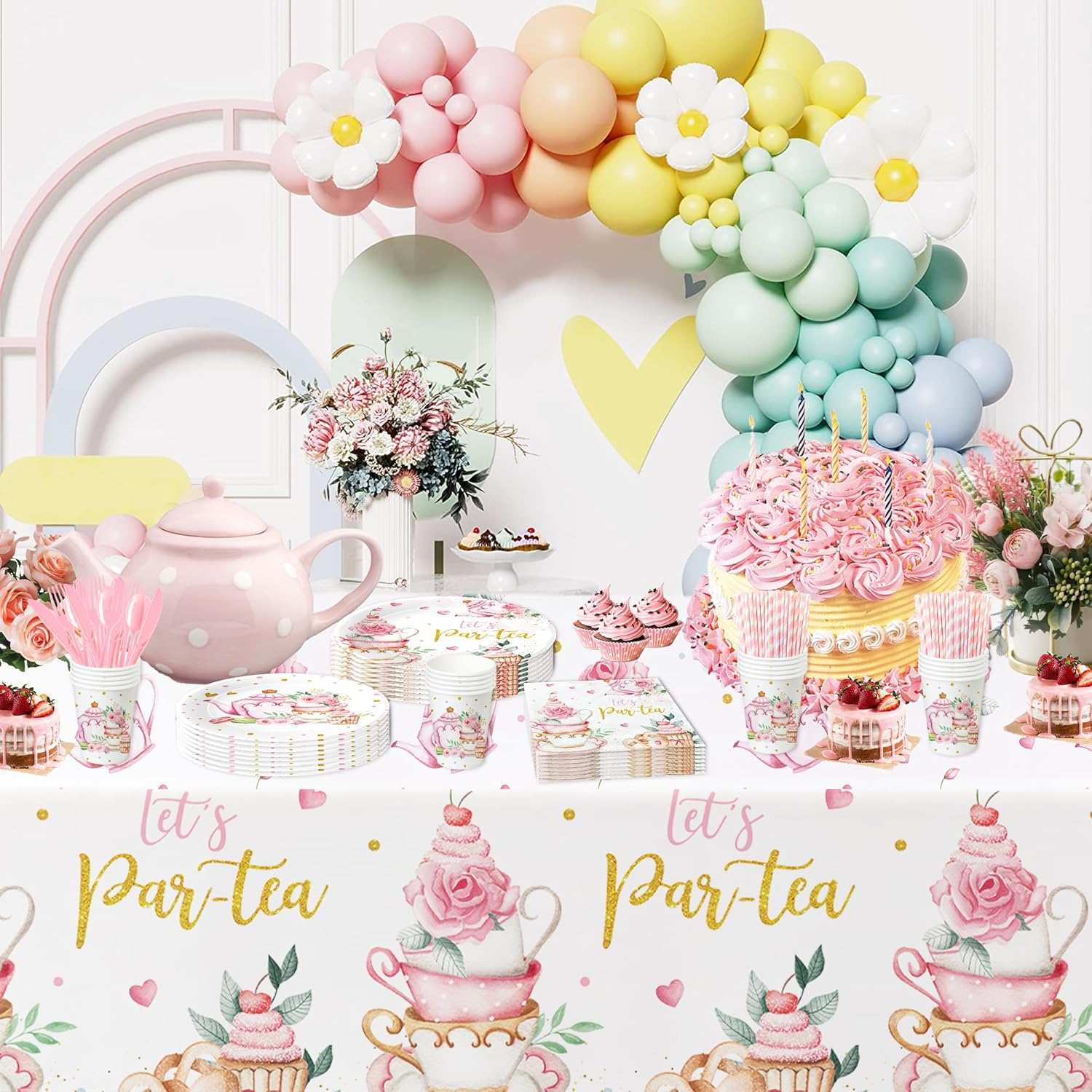 HIPVVILD Tea Party Tableware Set - Floral Garden Theme 24 Pieces