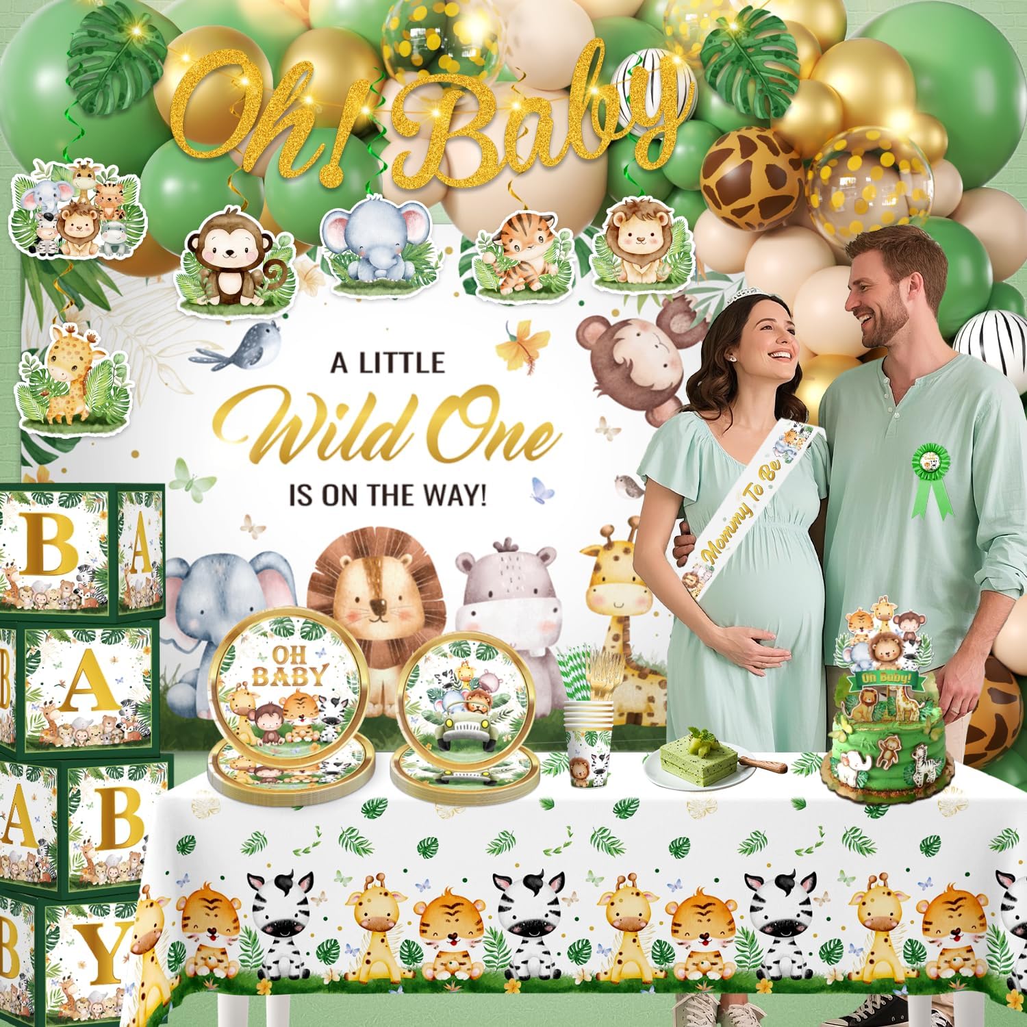 Cocomigo 260PCS Safari Baby Shower Decor Set