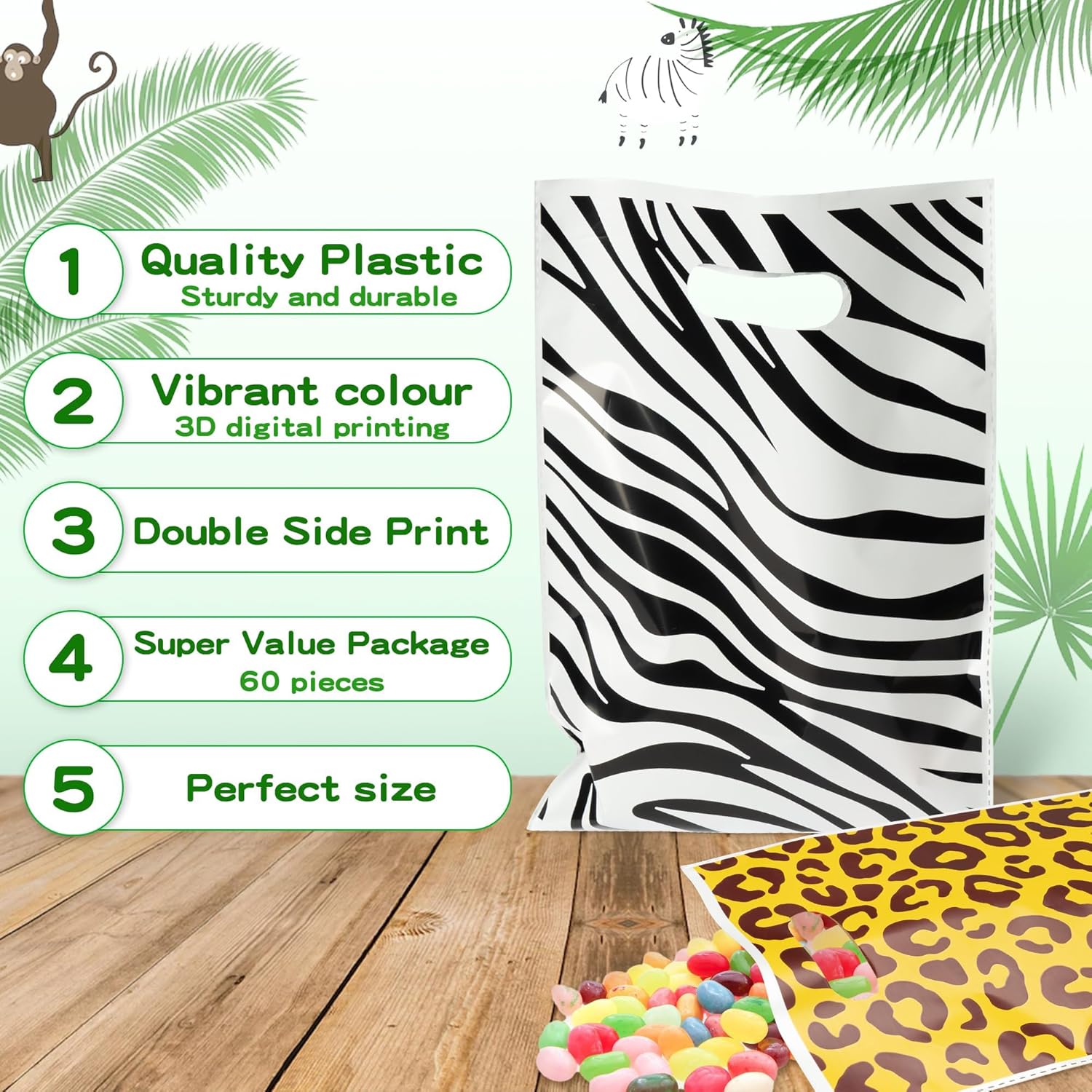 Animal Print Party Favor Bags 60Pcs Summer Jungle Safari Themed Gift Bags