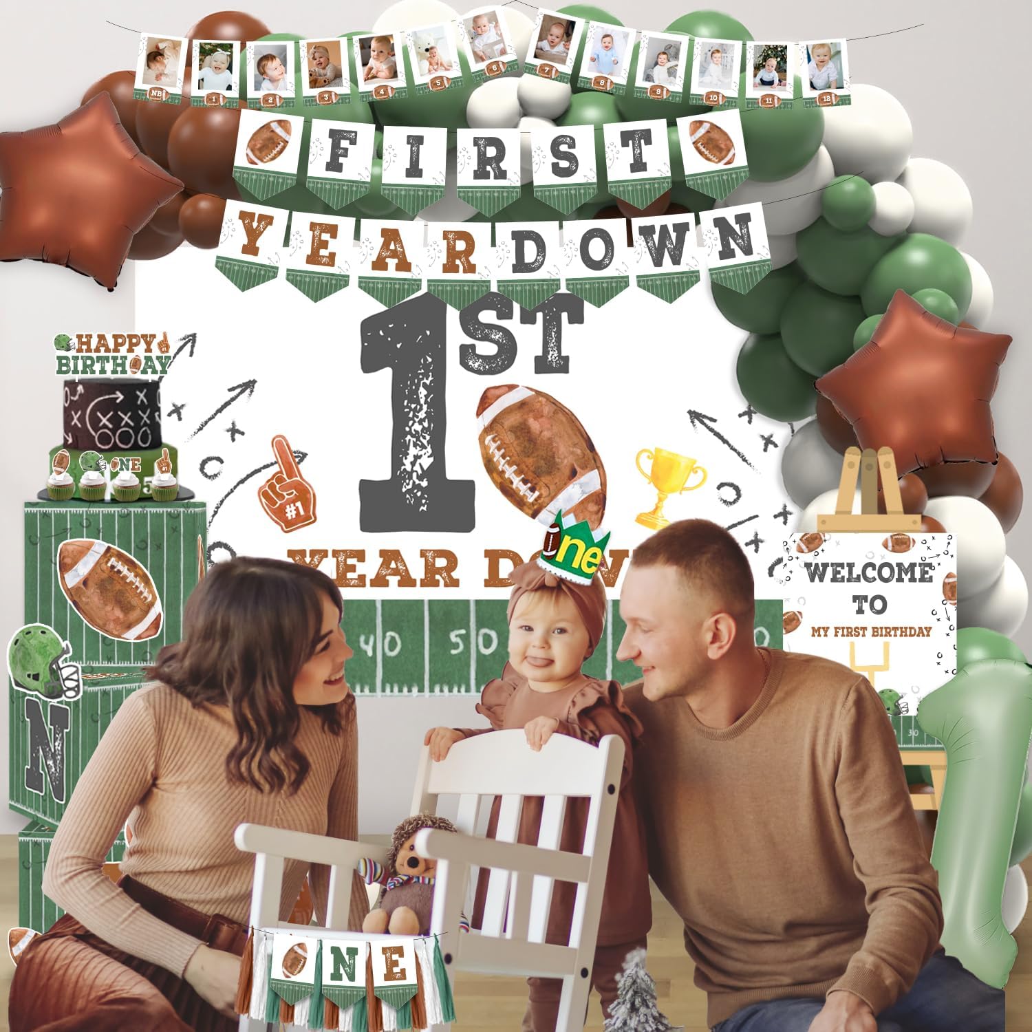 First Year Down Football Birthday Decorations Party Set