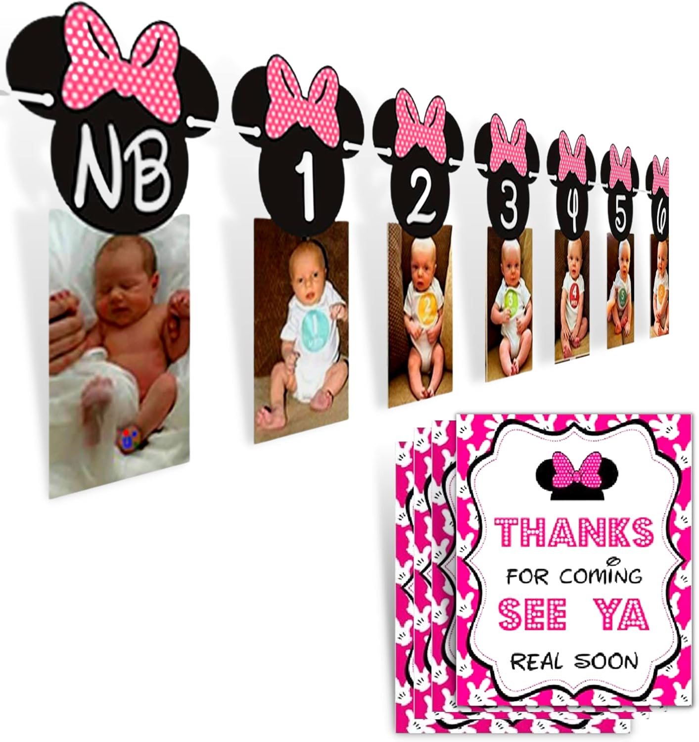 Minnie Mouse 12 Months Photo Banner with Mickey Party Signs