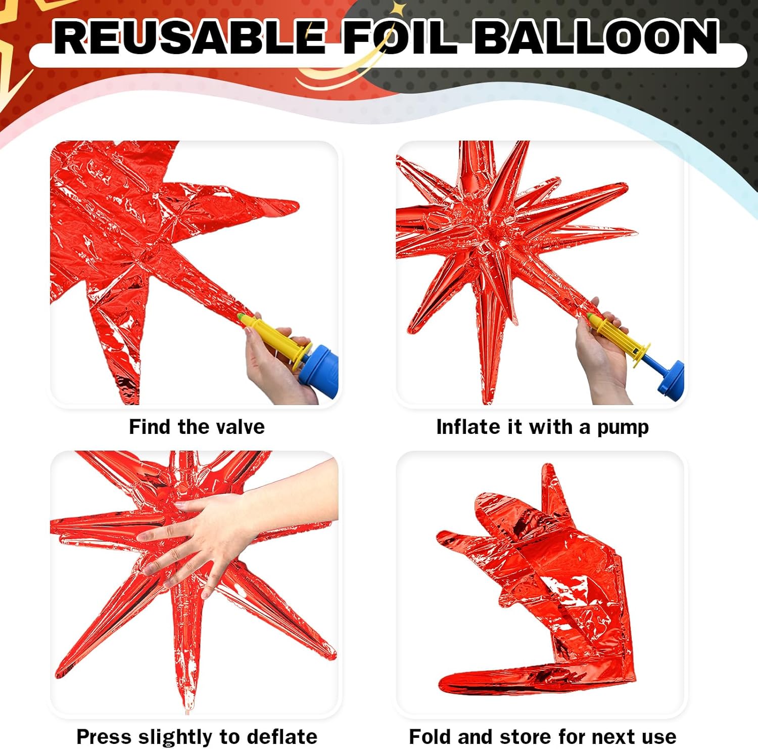 6PCS Black Red Star Balloons for Party Decor