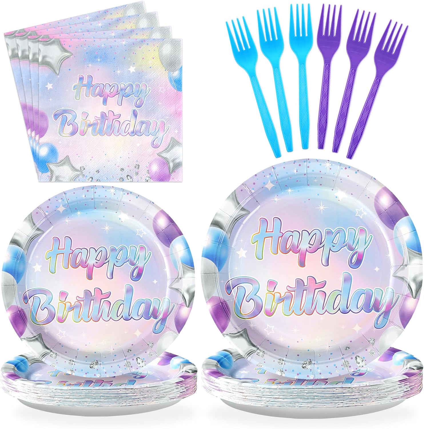Grencian Iridescent Birthday Party Decorations 96 Pcs Set