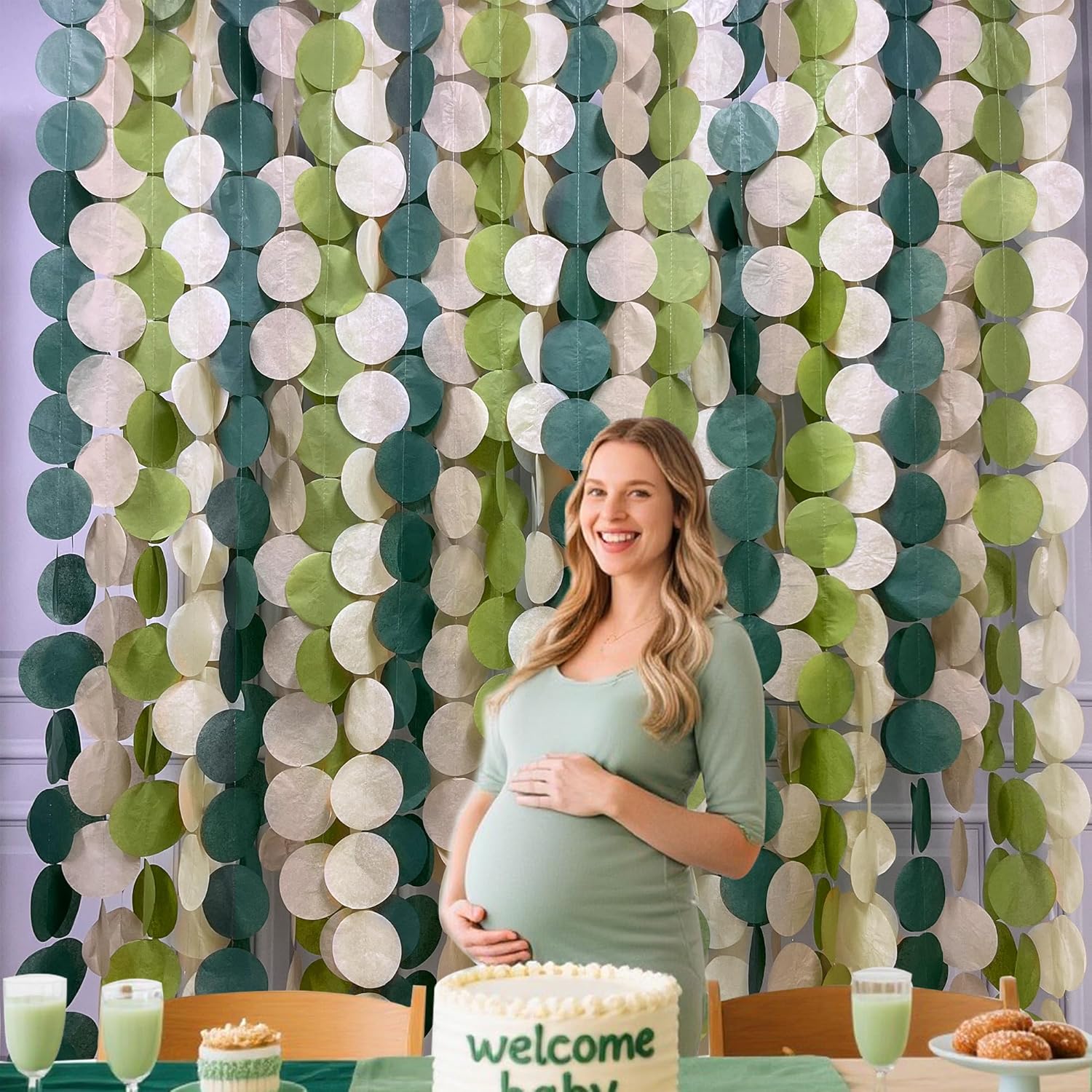 Pinkblume 205 Ft Sage Green Circle Dot Garland Backdrop