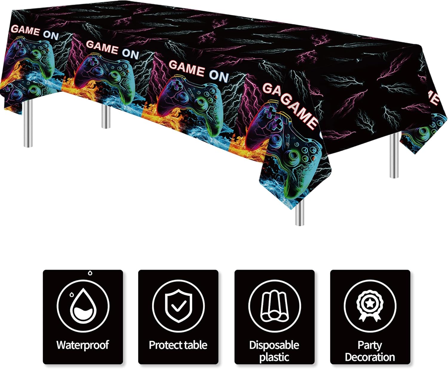 Vibrant Gaming Tablecloth Set 3Pcs 55x86 Inches