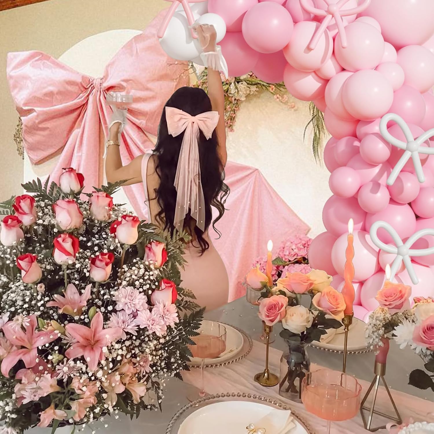 Coquette Birthday Balloon Decor Kit 149 Pcs Pink White