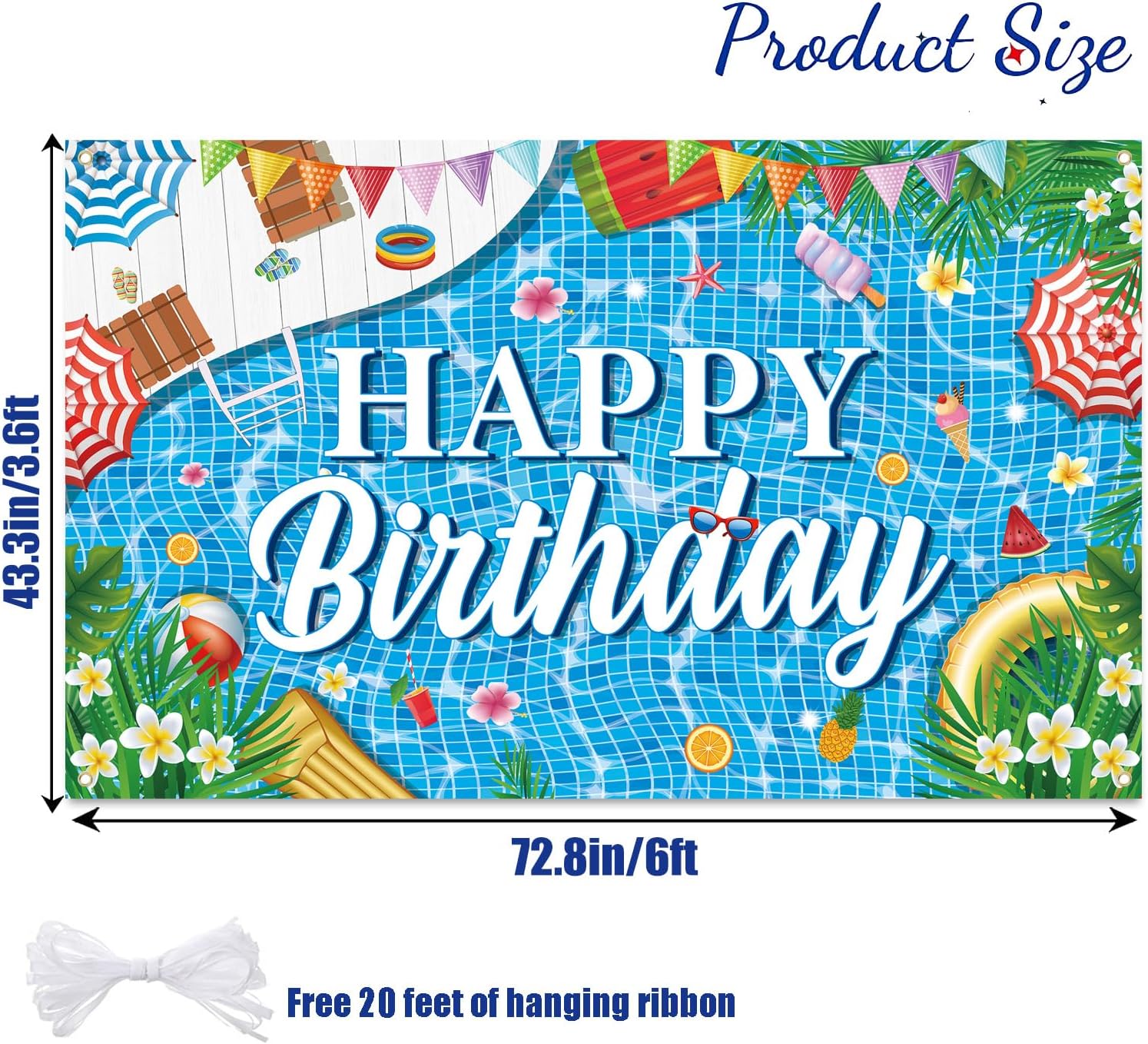 Large Pool Birthday Banner Backdrop 72x43 Inch
