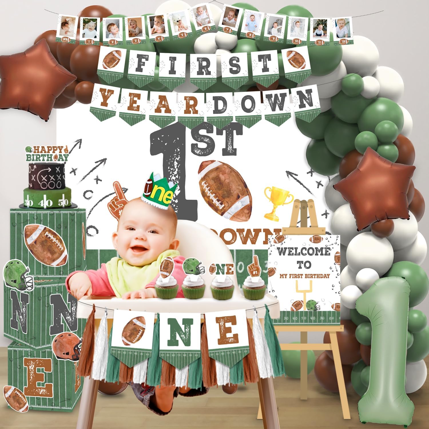 First Year Down Football Birthday Decorations Party Set