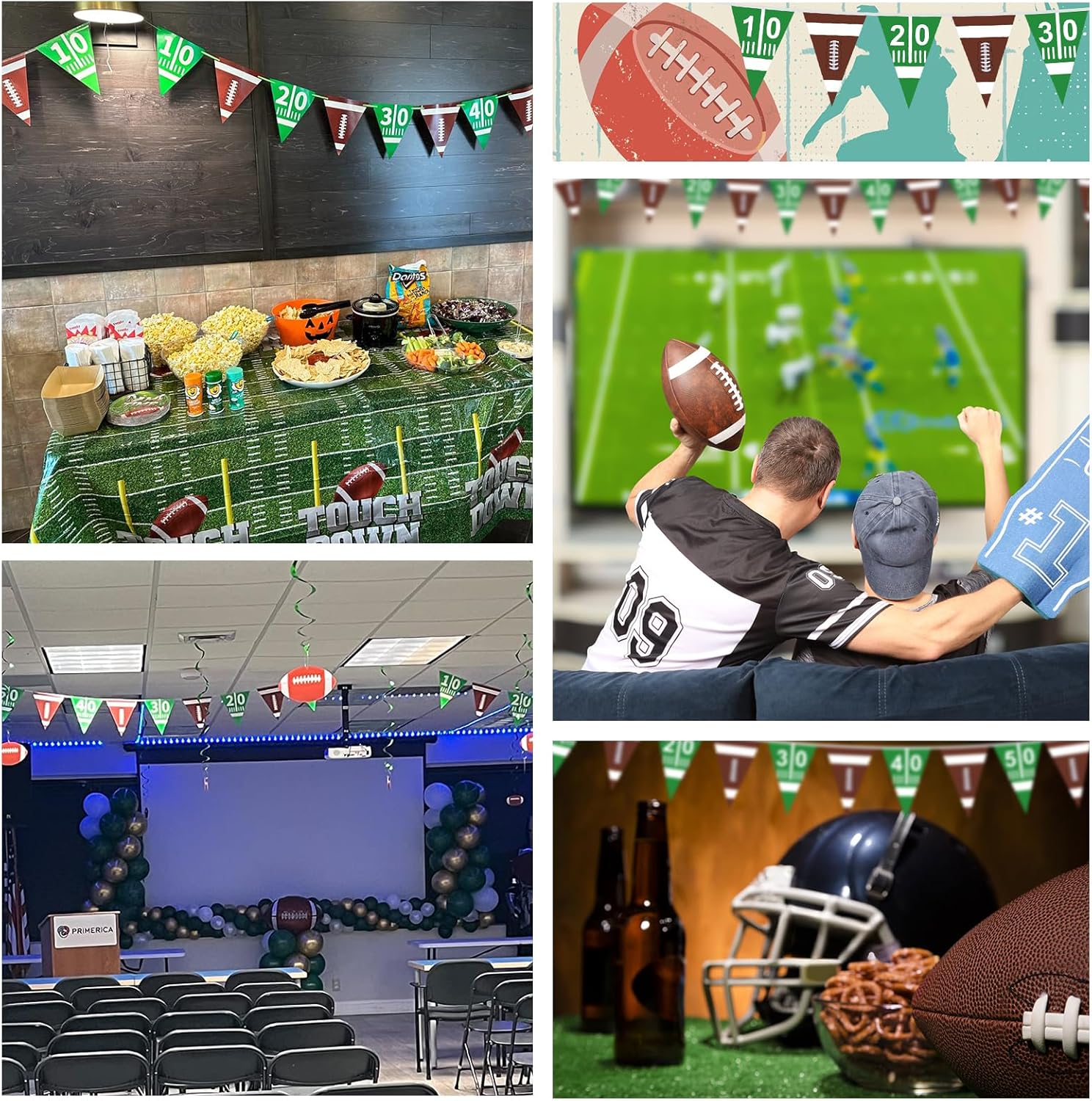 100FT Football Banner with Triangle Flags for Party Decorations