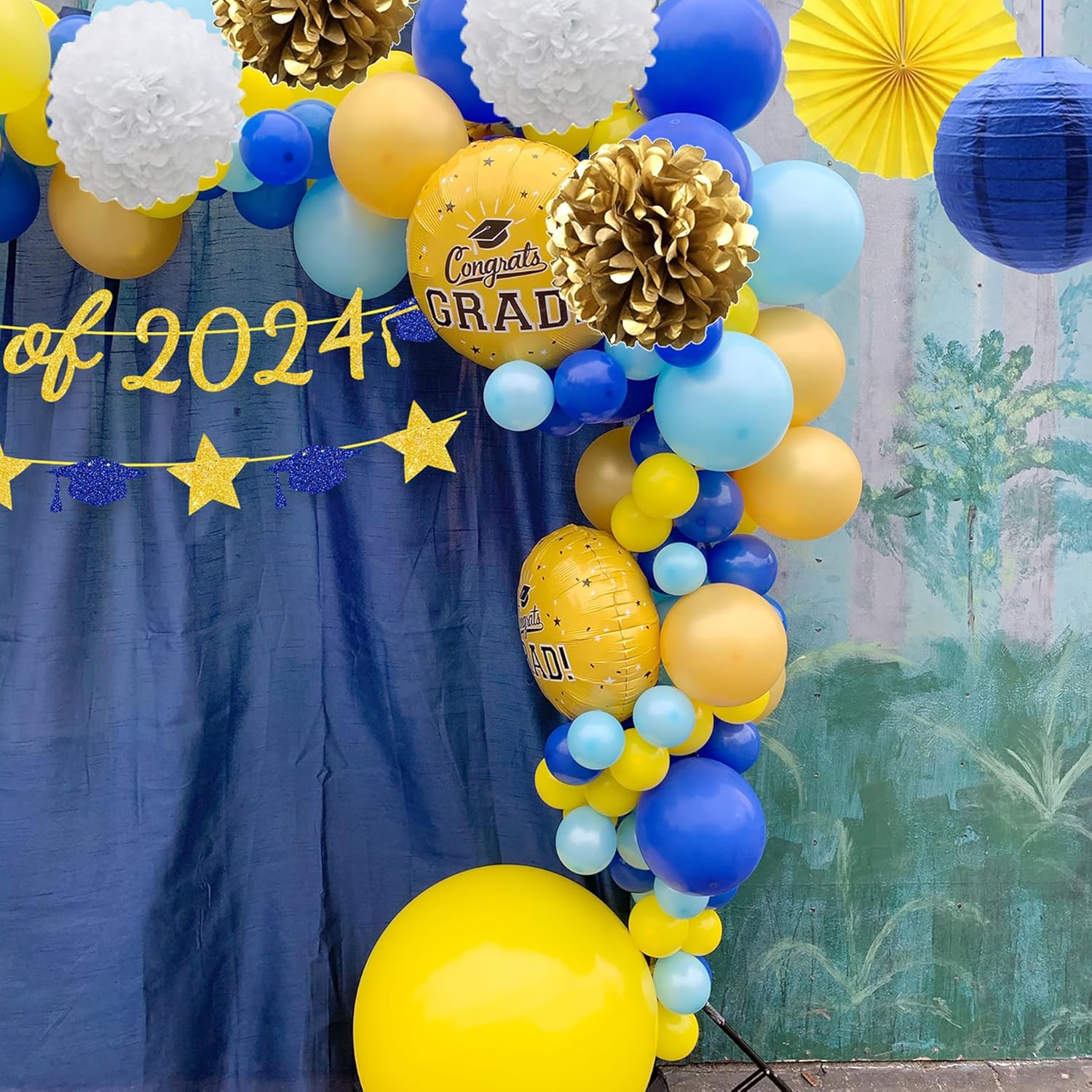 Blue Gold Class Banner Graduation Decorations