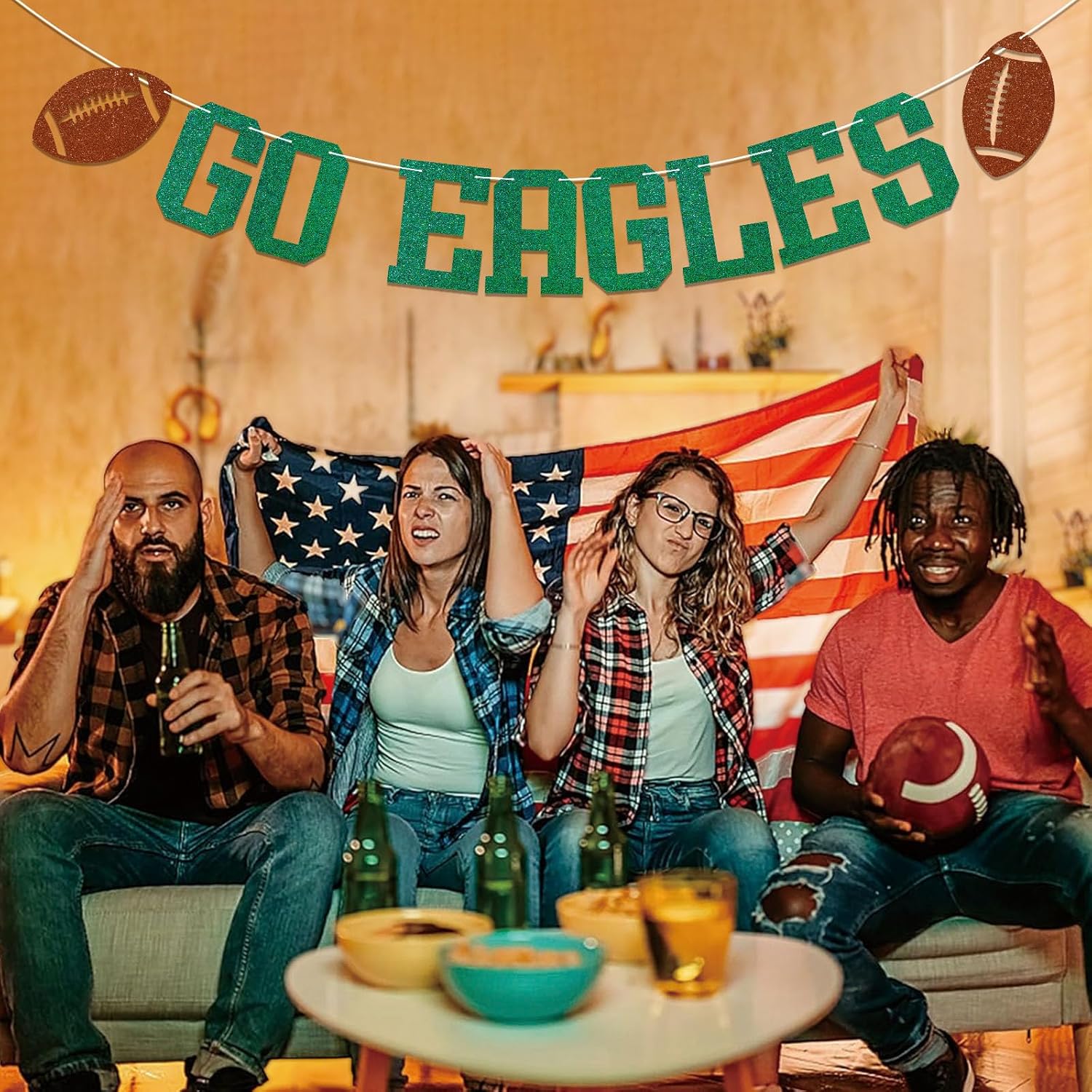 Go Eagles Banner Football Party Decor Green Glitter