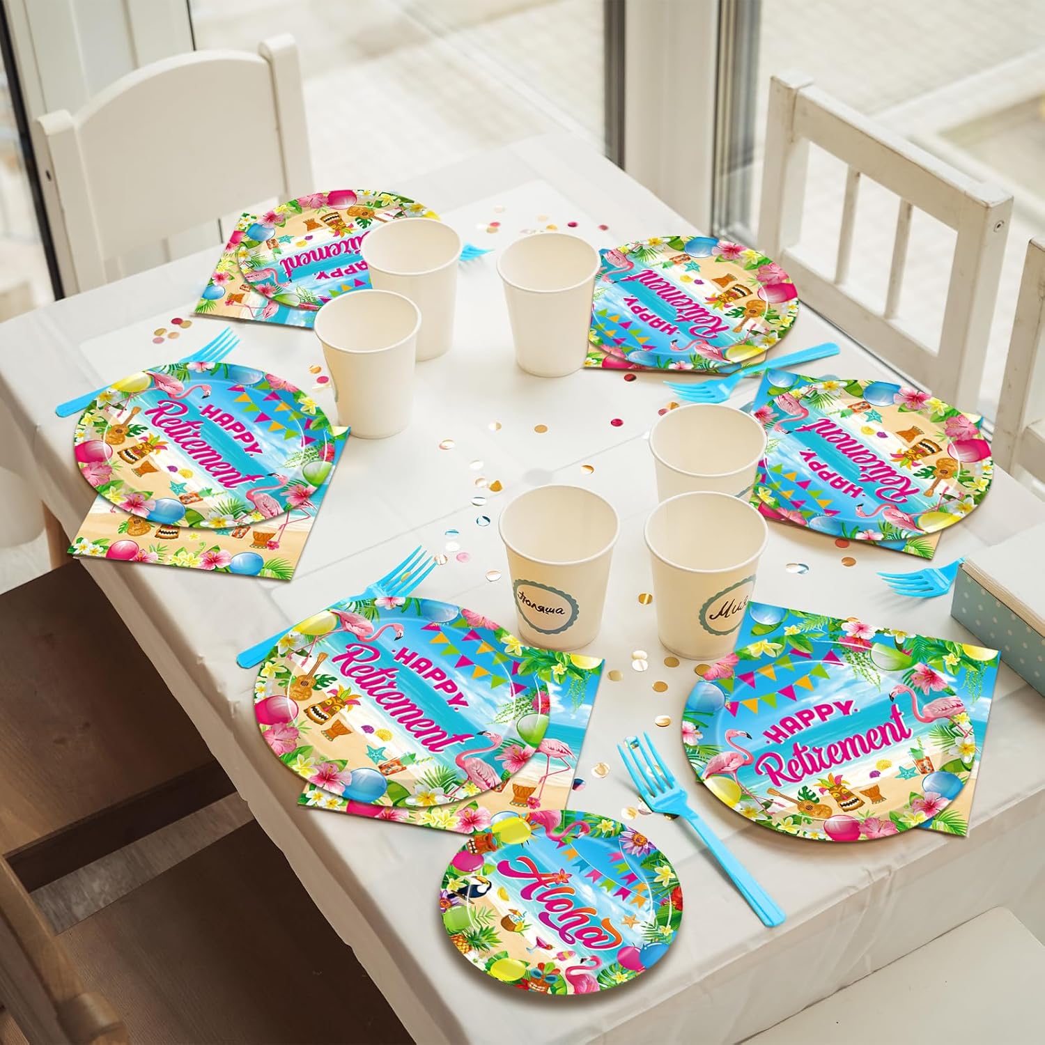 96 Pcs Hawaiian Aloha Retirement Party Plates Set