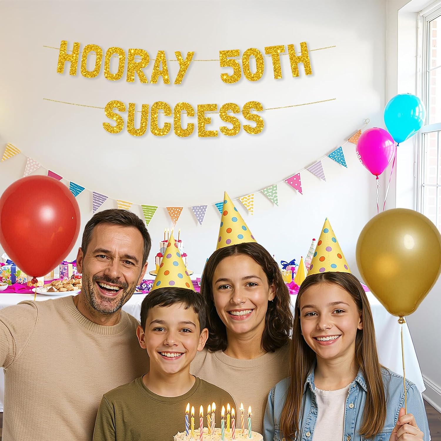 Meowoo Golden 50th Birthday Banner with Glitter
