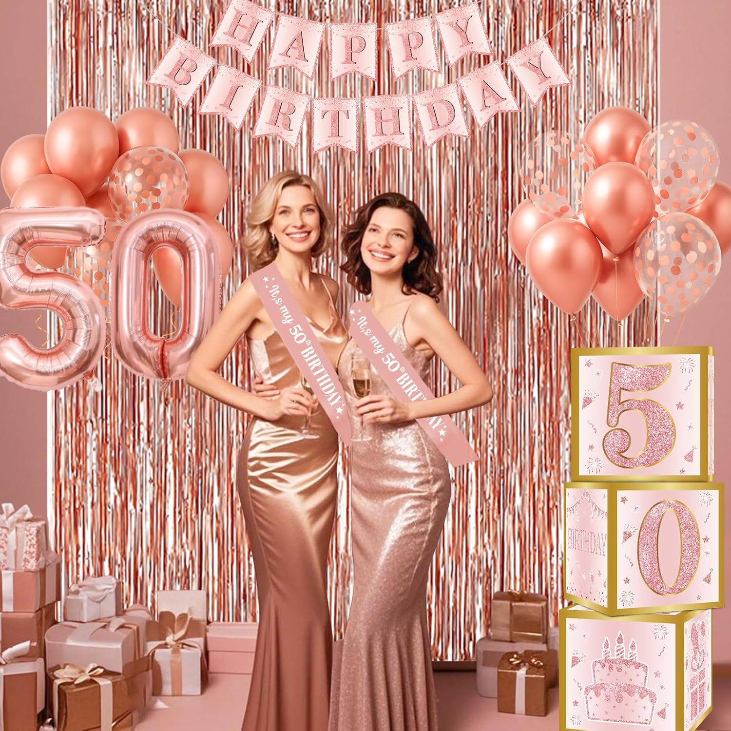Rose Gold 50th Birthday Decorations Set