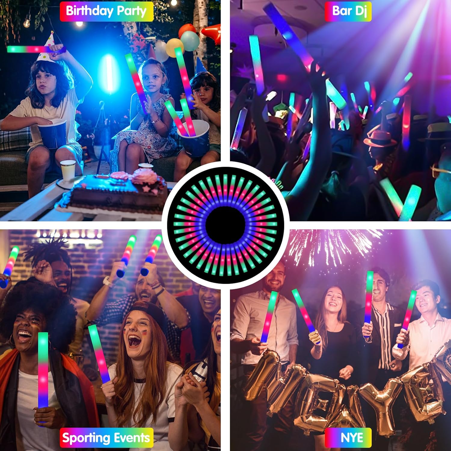 115 Pack LED Foam Glow Sticks with 3 Modes