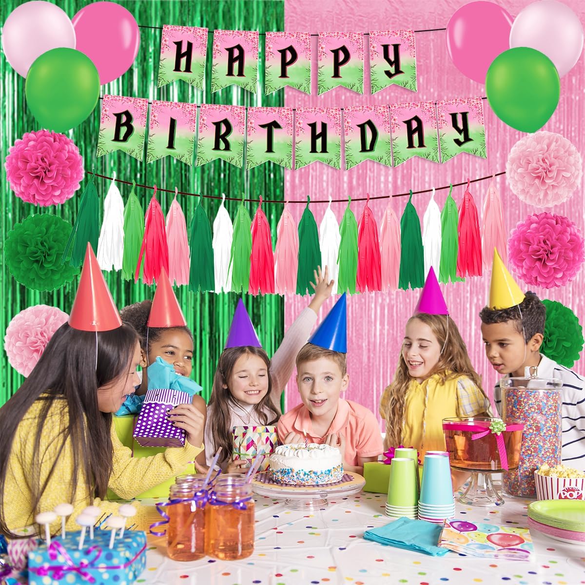 Witch Birthday Party Supplies Set Pink and Green