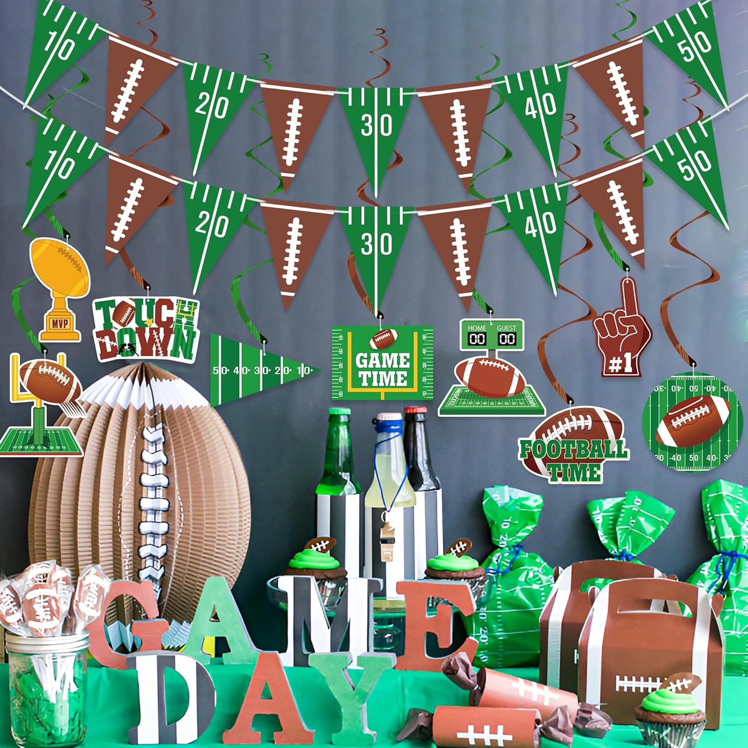 Football Party Decor Set 2 Banners 9 Swirls