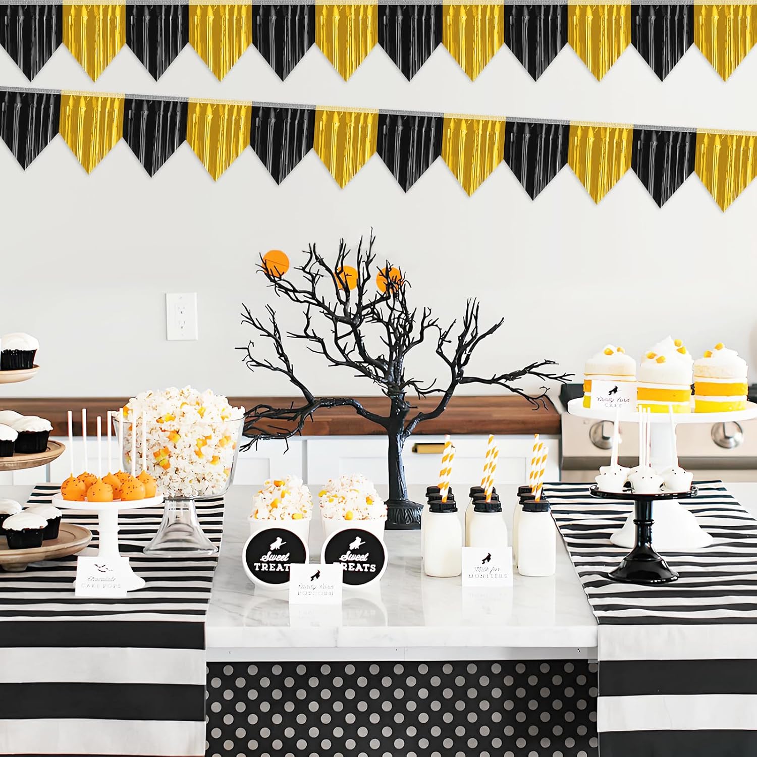 3P Black Gold Metallic Foil Fringe Banners