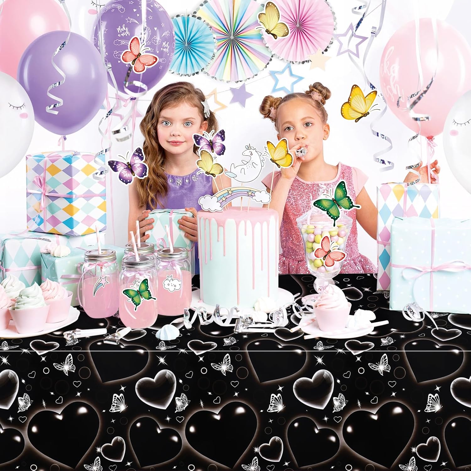 PHOGARY Black Heart Table Cloth 3 Pack 51x87 Inches