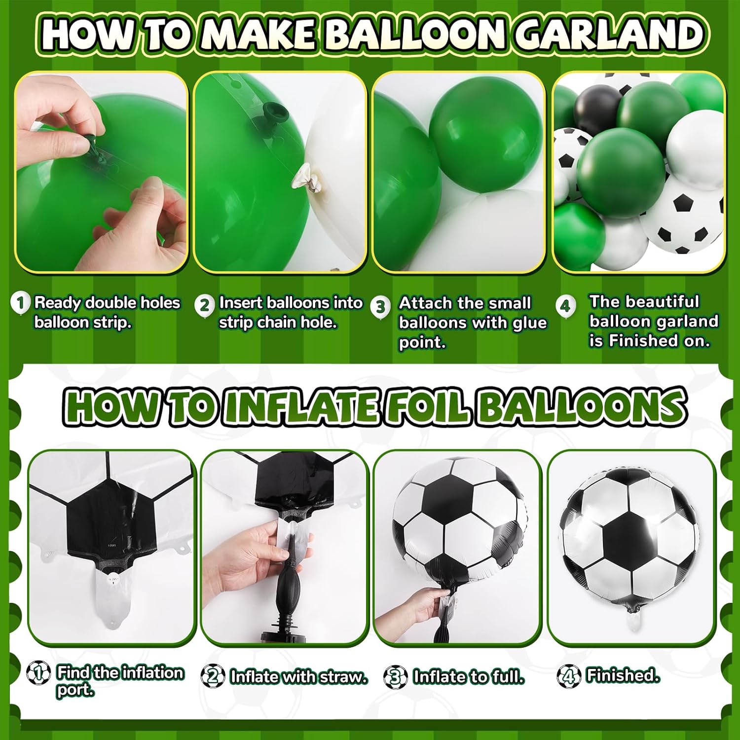 Soccer Party Decor Kit 113Pcs Green White Black Balloons