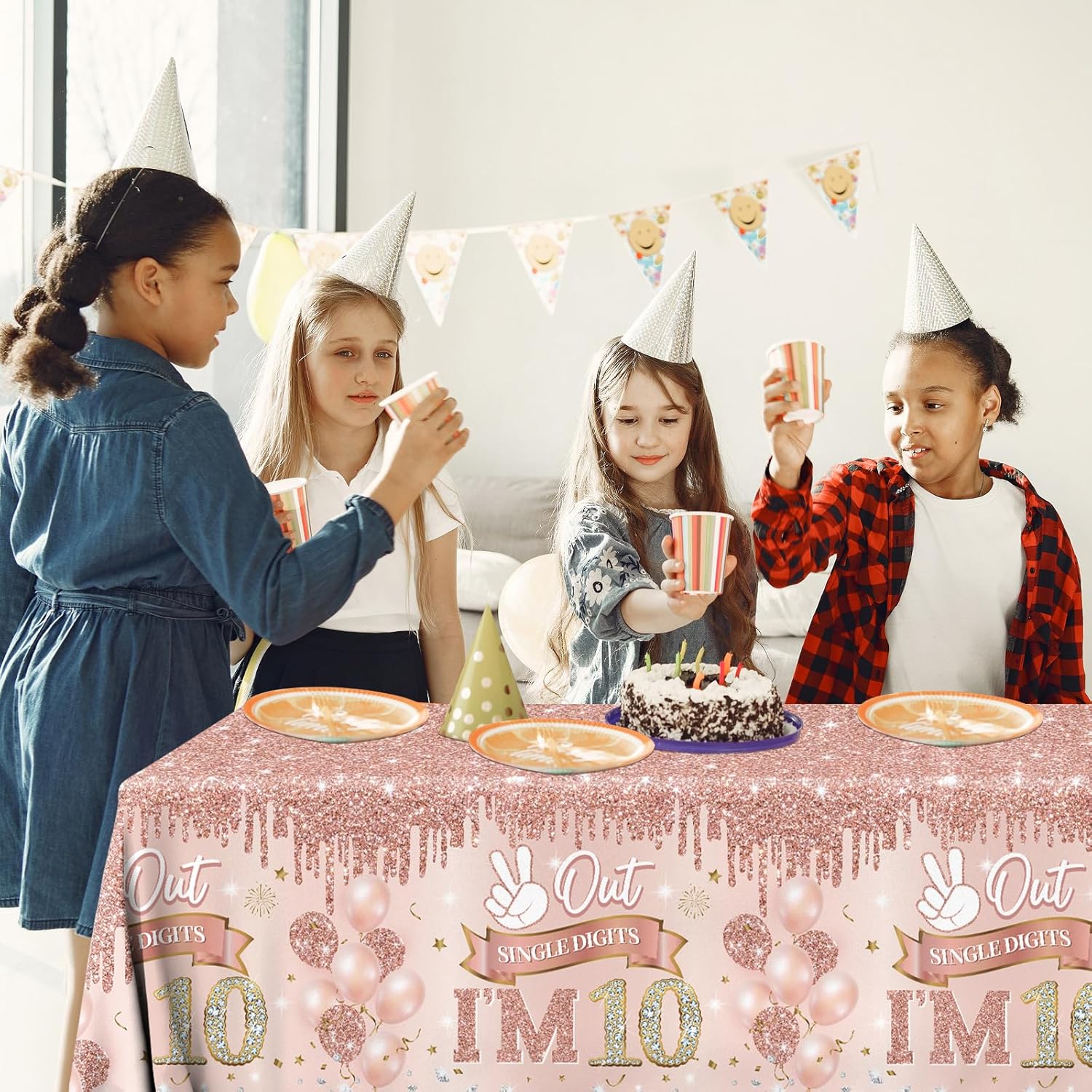 Rose Gold 10th Birthday Tablecloth Set of 3