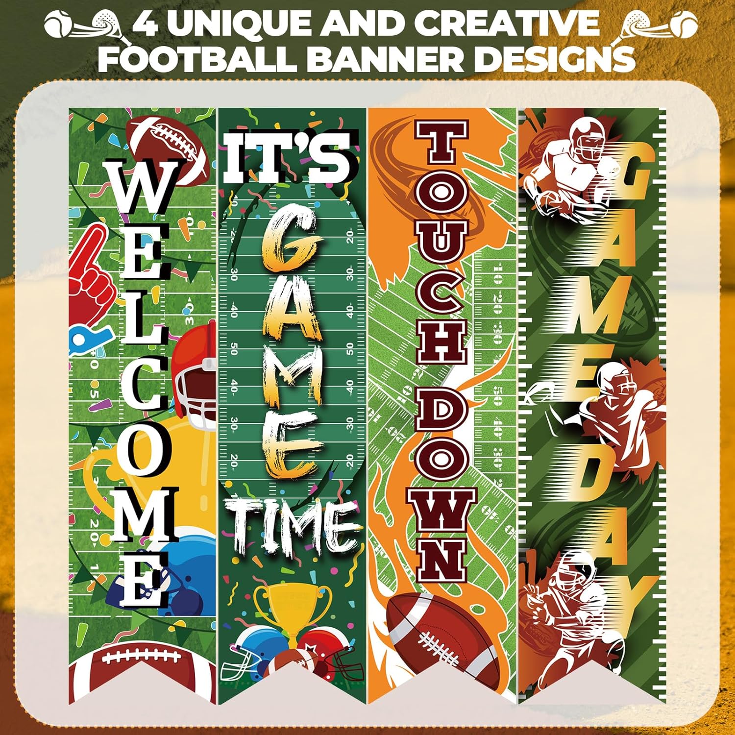 Breling Football Field Backdrop Banner Decorations 4 Pack