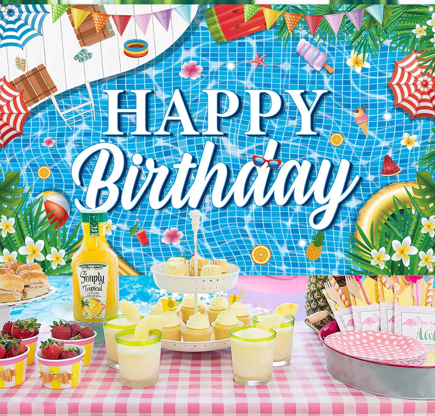 Large Pool Birthday Banner Backdrop 72x43 Inch