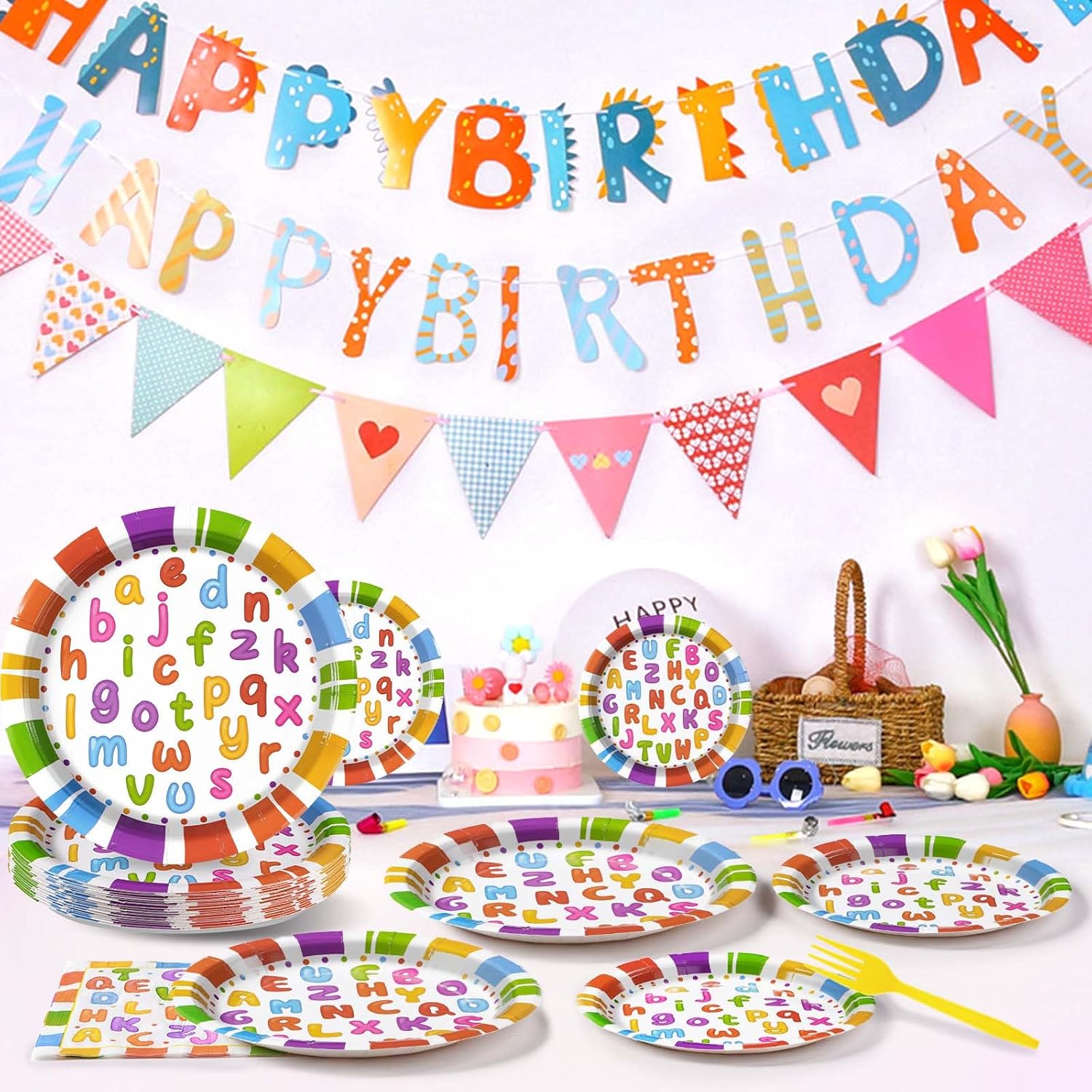 Grencian 96Pcs Alphabet Number Party Supplies Set for Kids and Adults